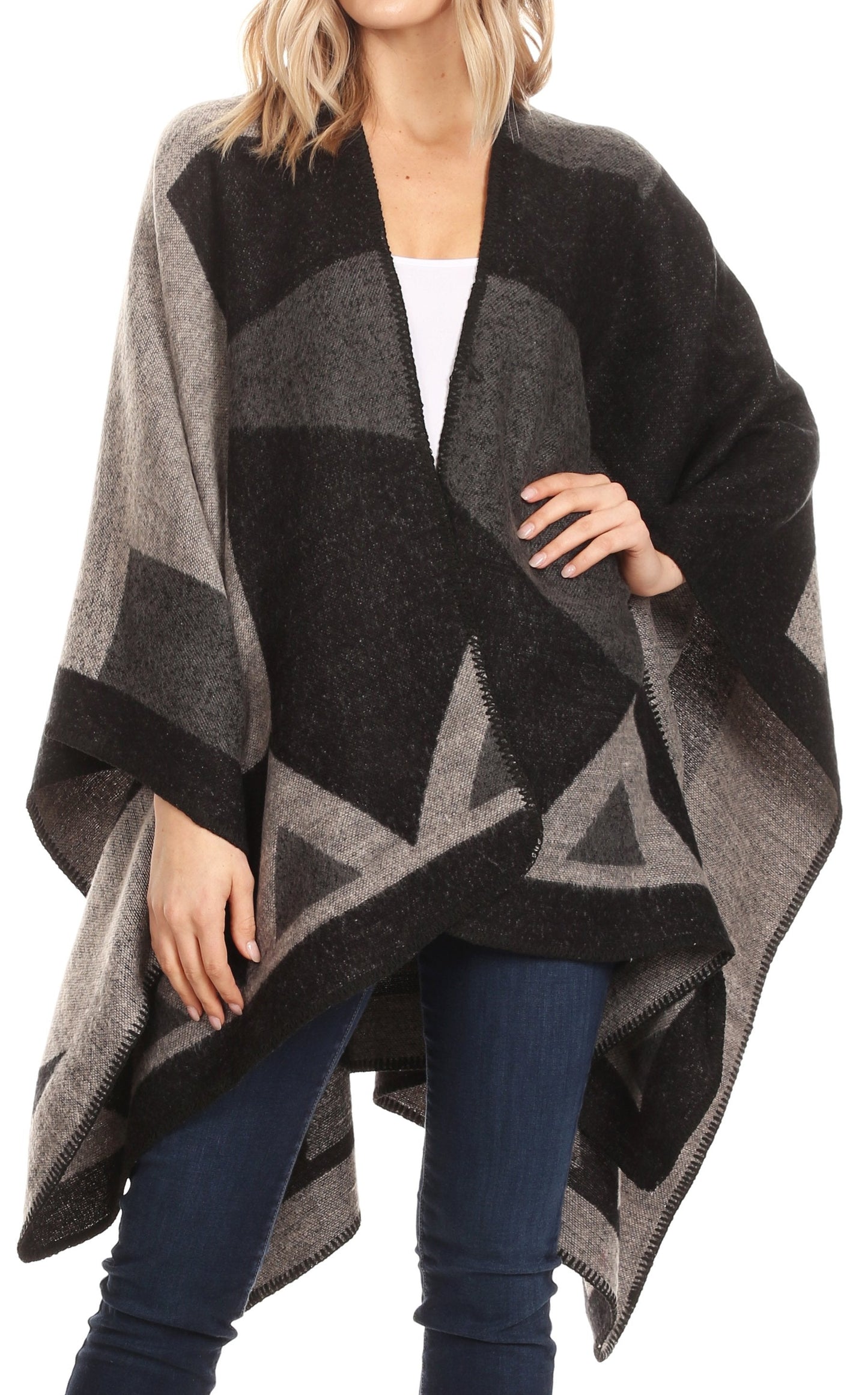 Sakkas Mari Women's Reversible Large Poncho Shawl Wrap Scarf Cape Ruana Blanket - Concordia Style Boutique