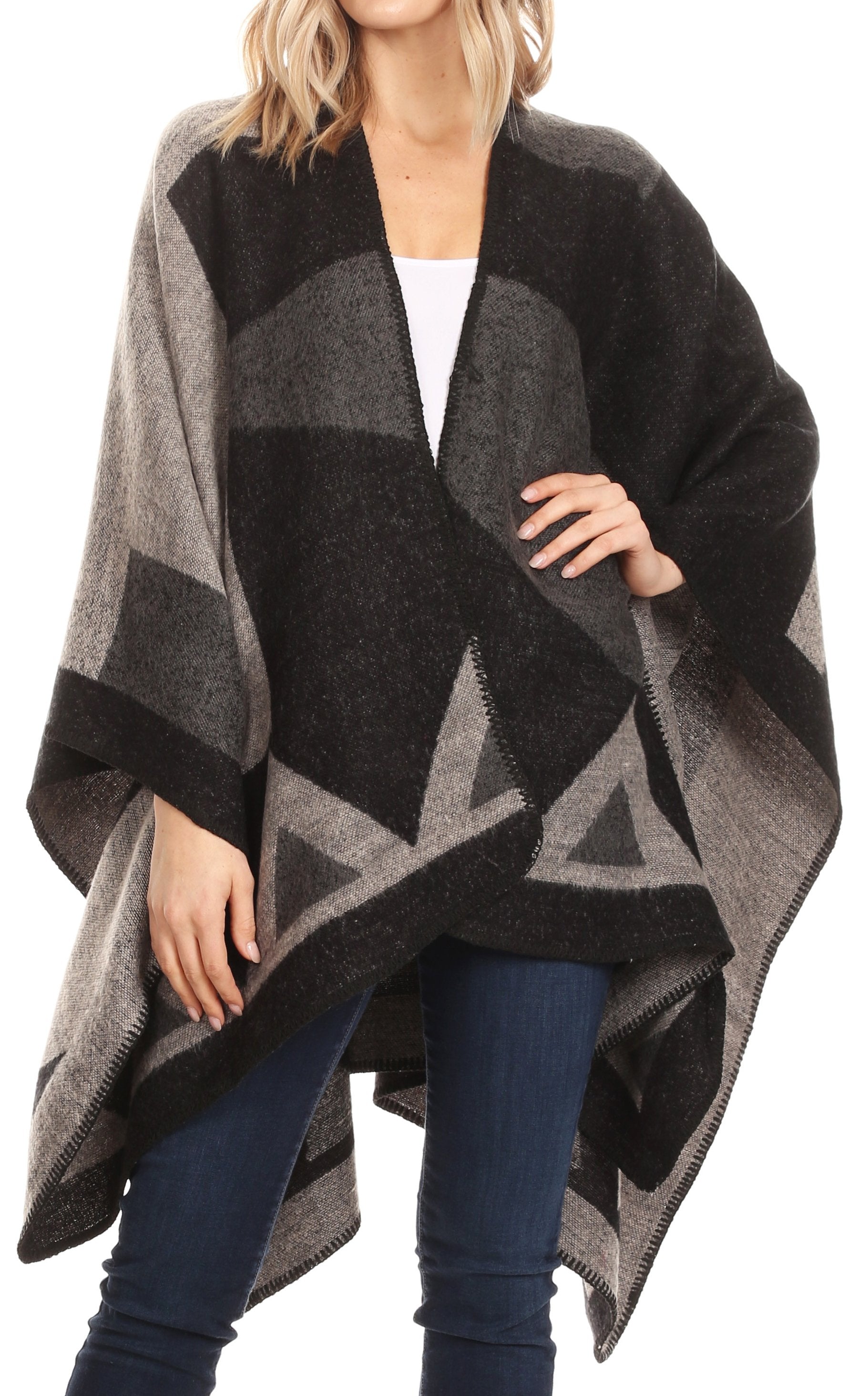 Sakkas Mari Women's Reversible Large Poncho Shawl Wrap Scarf Cape Ruana Blanket - Concordia Style Boutique