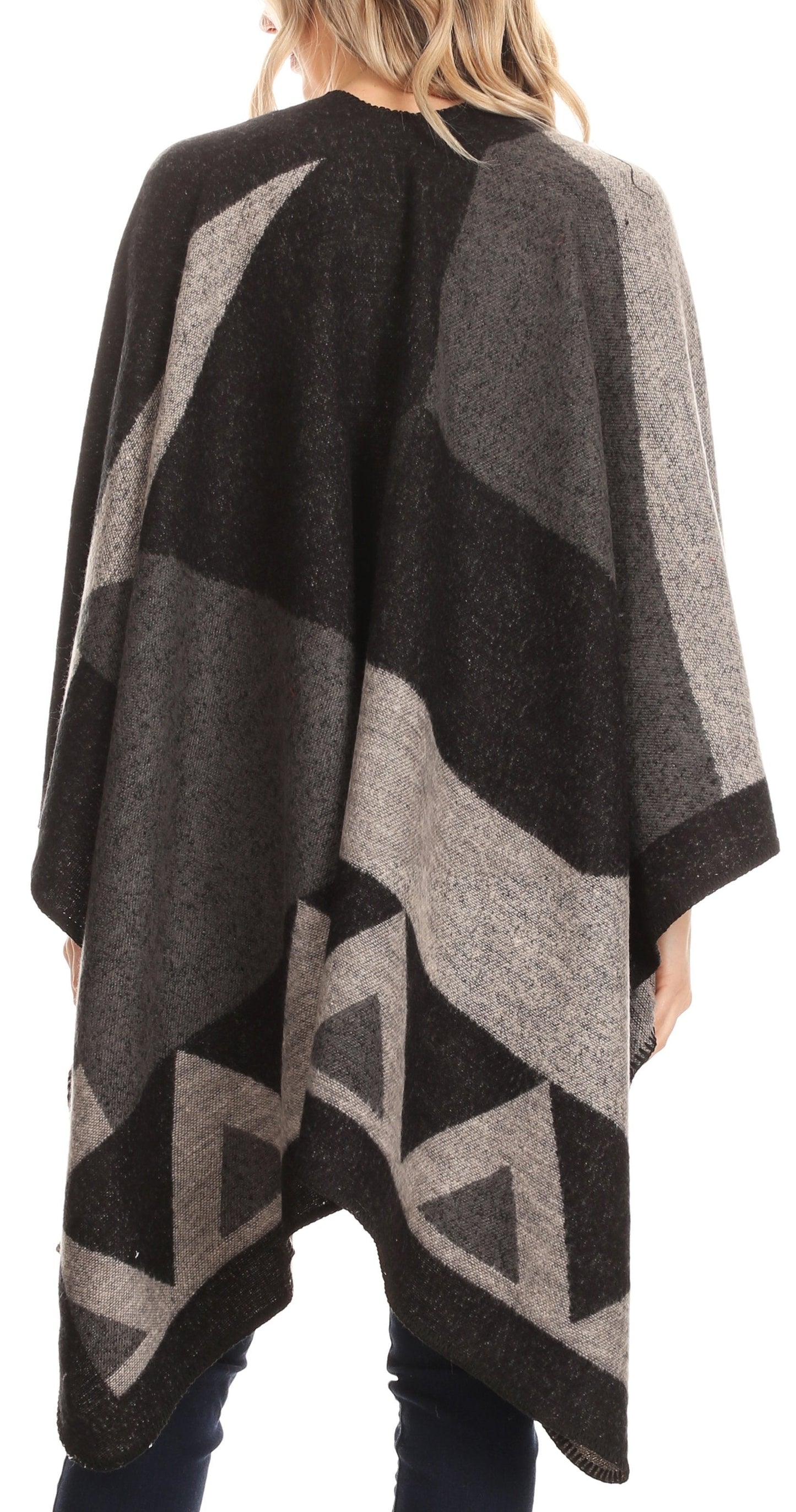 Sakkas Mari Women's Reversible Large Poncho Shawl Wrap Scarf Cape Ruana Blanket - Concordia Style Boutique