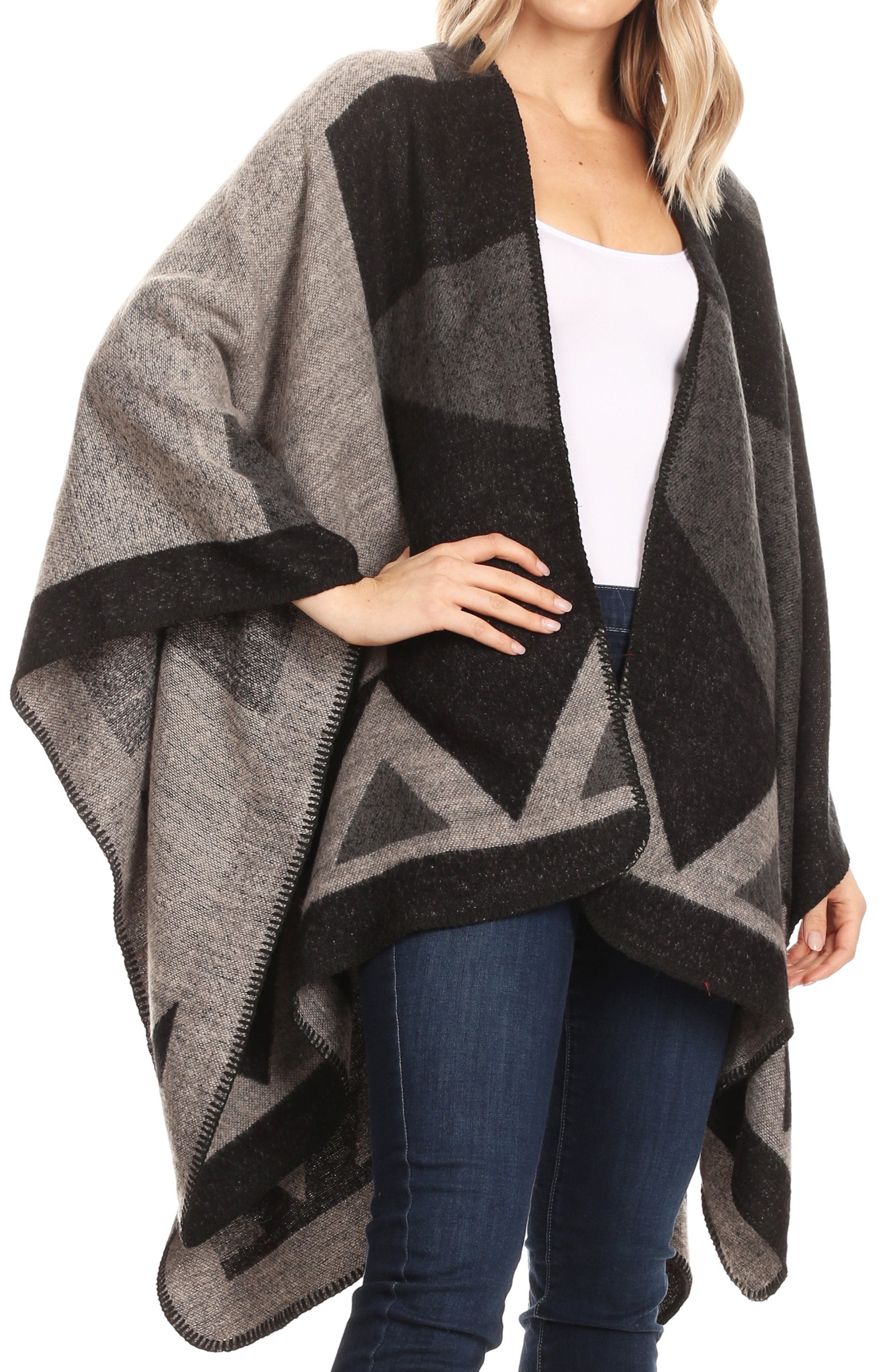 Sakkas Mari Women's Reversible Large Poncho Shawl Wrap Scarf Cape Ruana Blanket - Concordia Style Boutique