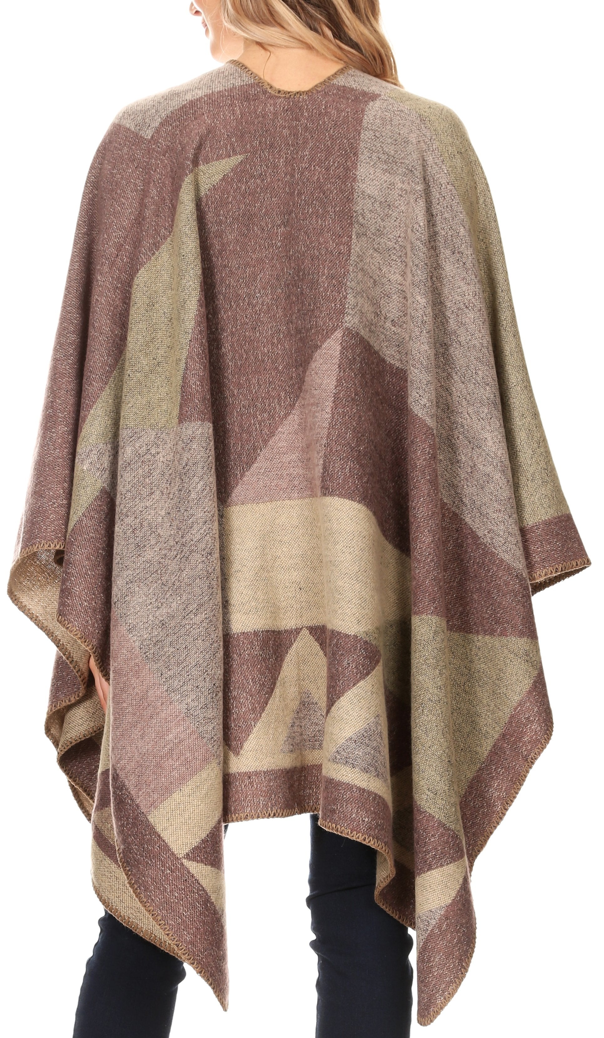 Sakkas Mari Women's Reversible Large Poncho Shawl Wrap Scarf Cape Ruana Blanket - Concordia Style Boutique