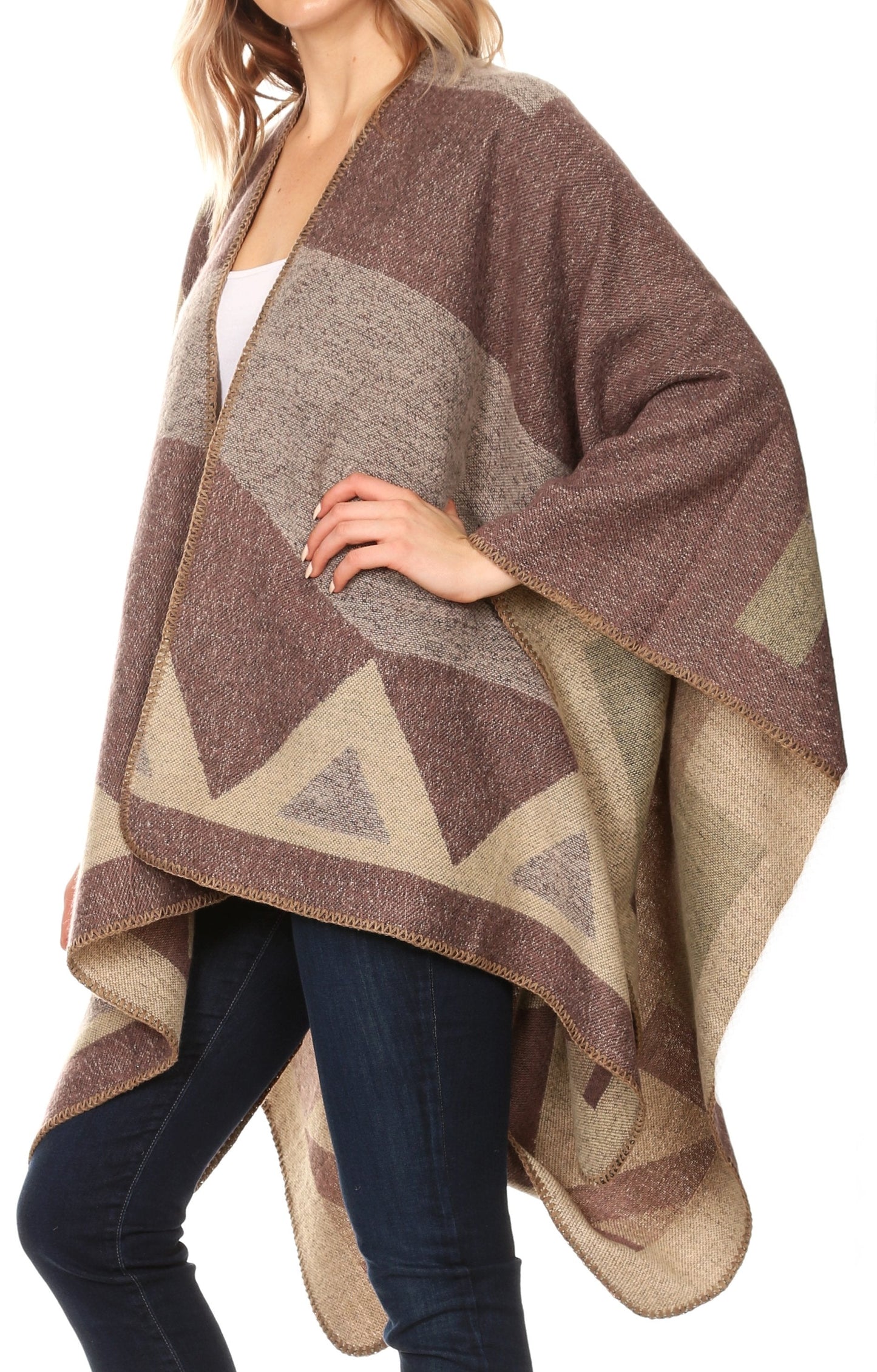 Sakkas Mari Women's Reversible Large Poncho Shawl Wrap Scarf Cape Ruana Blanket - Concordia Style Boutique