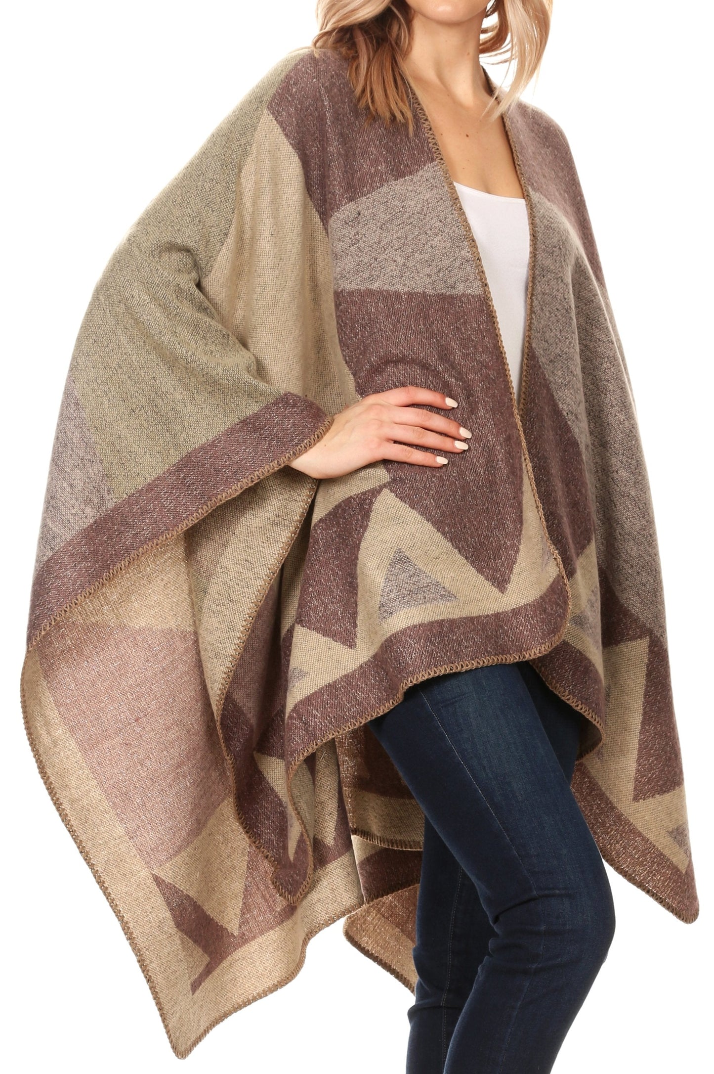 Sakkas Mari Women's Reversible Large Poncho Shawl Wrap Scarf Cape Ruana Blanket - Concordia Style Boutique