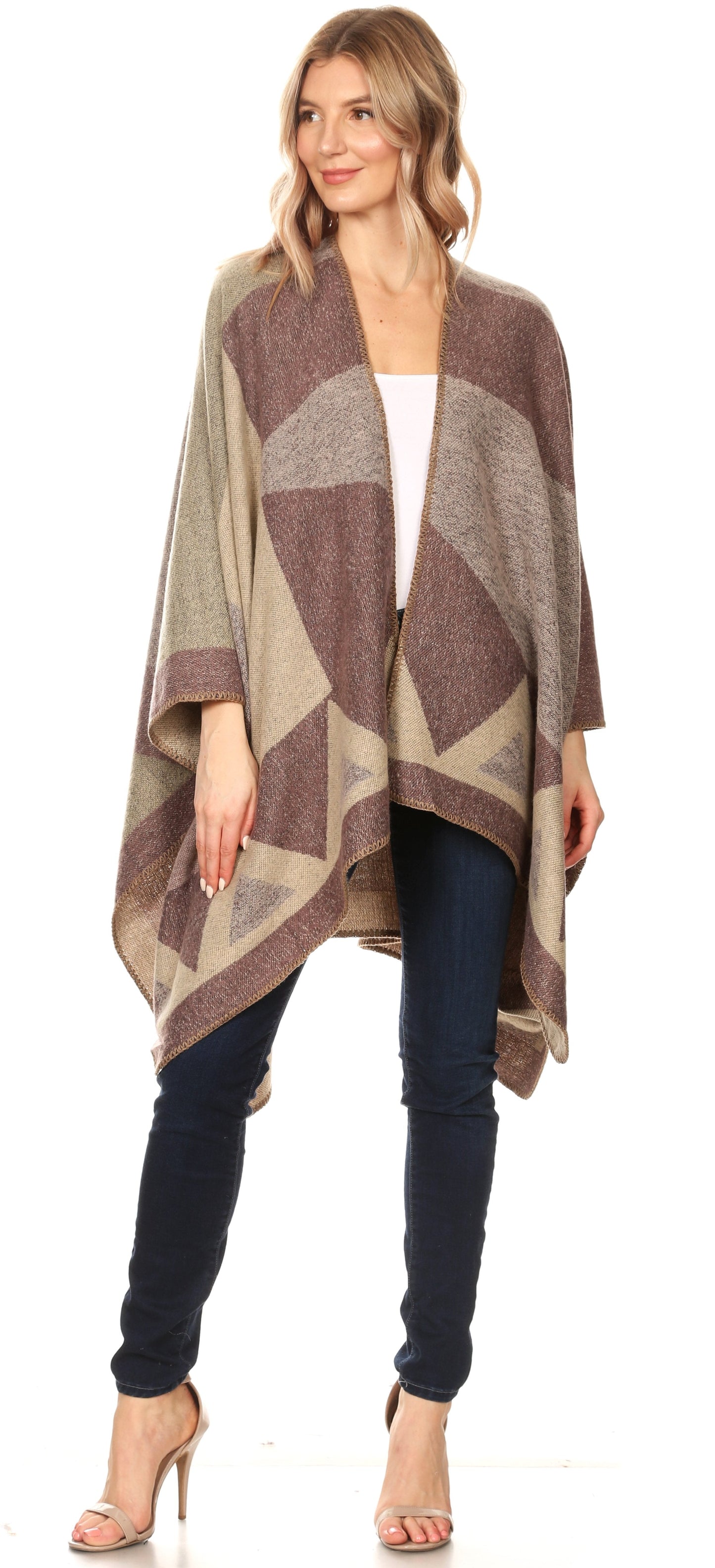 Sakkas Mari Women's Reversible Large Poncho Shawl Wrap Scarf Cape Ruana Blanket - Concordia Style Boutique