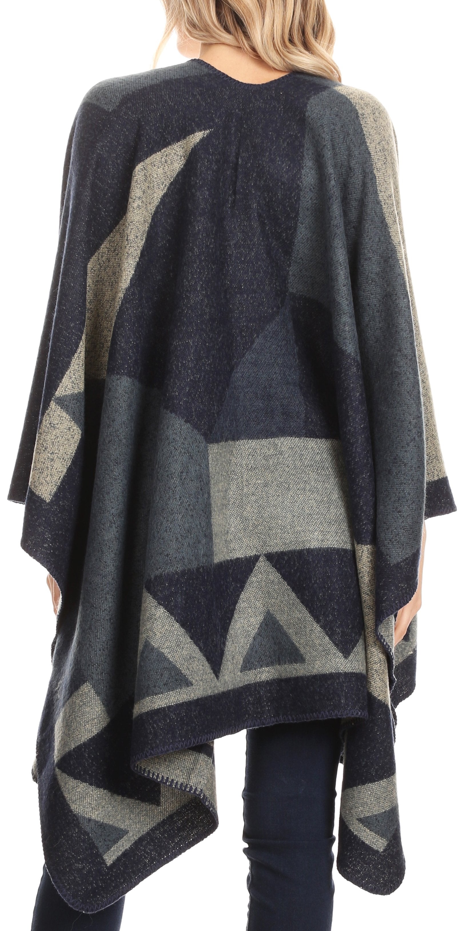 Sakkas Mari Women's Reversible Large Poncho Shawl Wrap Scarf Cape Ruana Blanket - Concordia Style Boutique