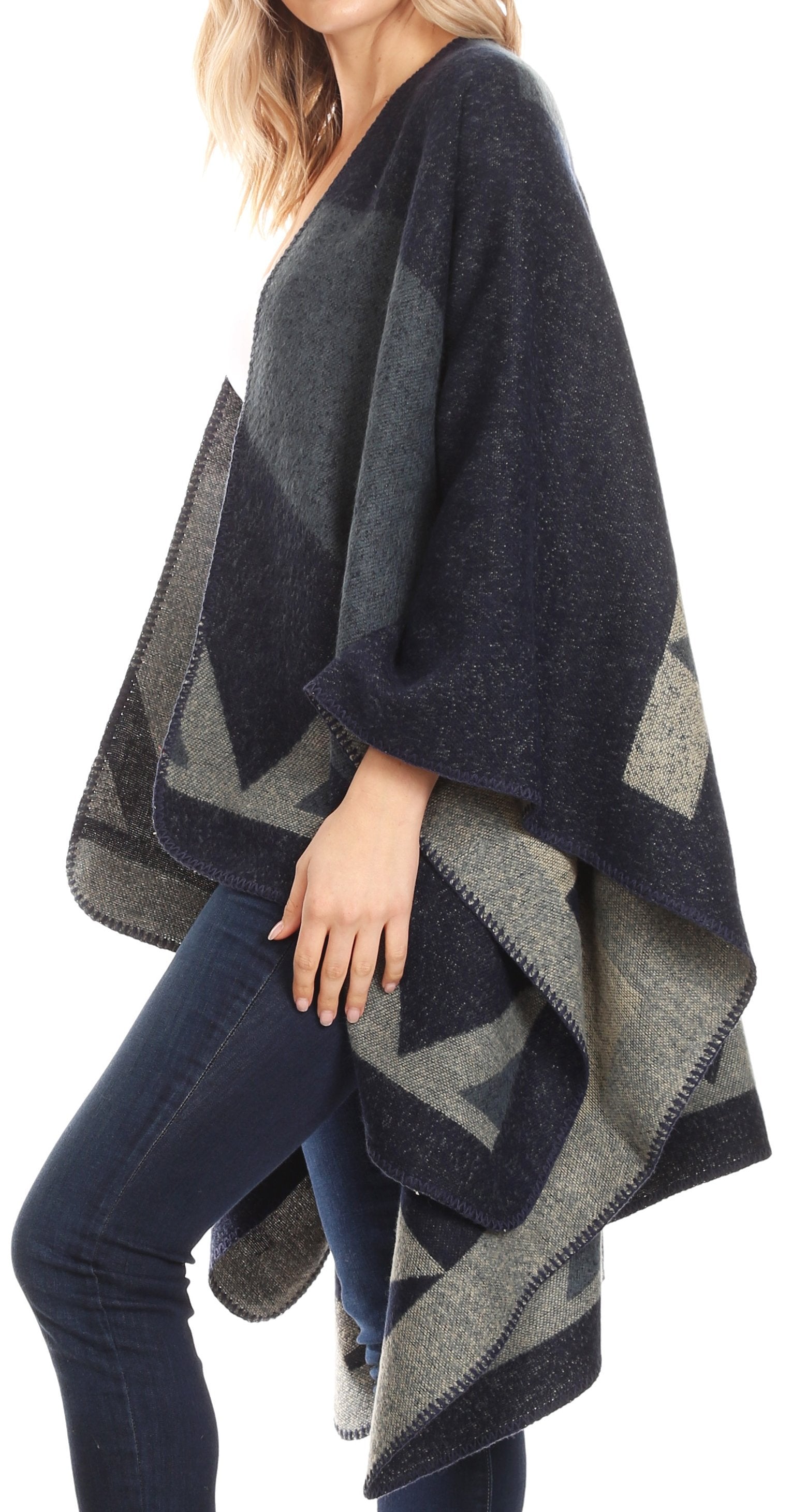 Sakkas Mari Women's Reversible Large Poncho Shawl Wrap Scarf Cape Ruana Blanket - Concordia Style Boutique