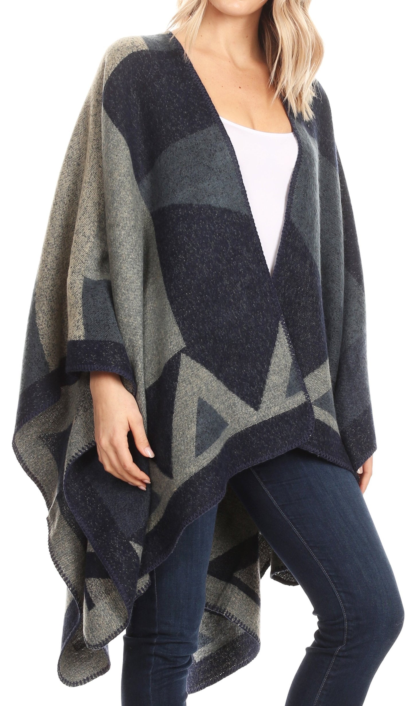 Sakkas Mari Women's Reversible Large Poncho Shawl Wrap Scarf Cape Ruana Blanket - Concordia Style Boutique