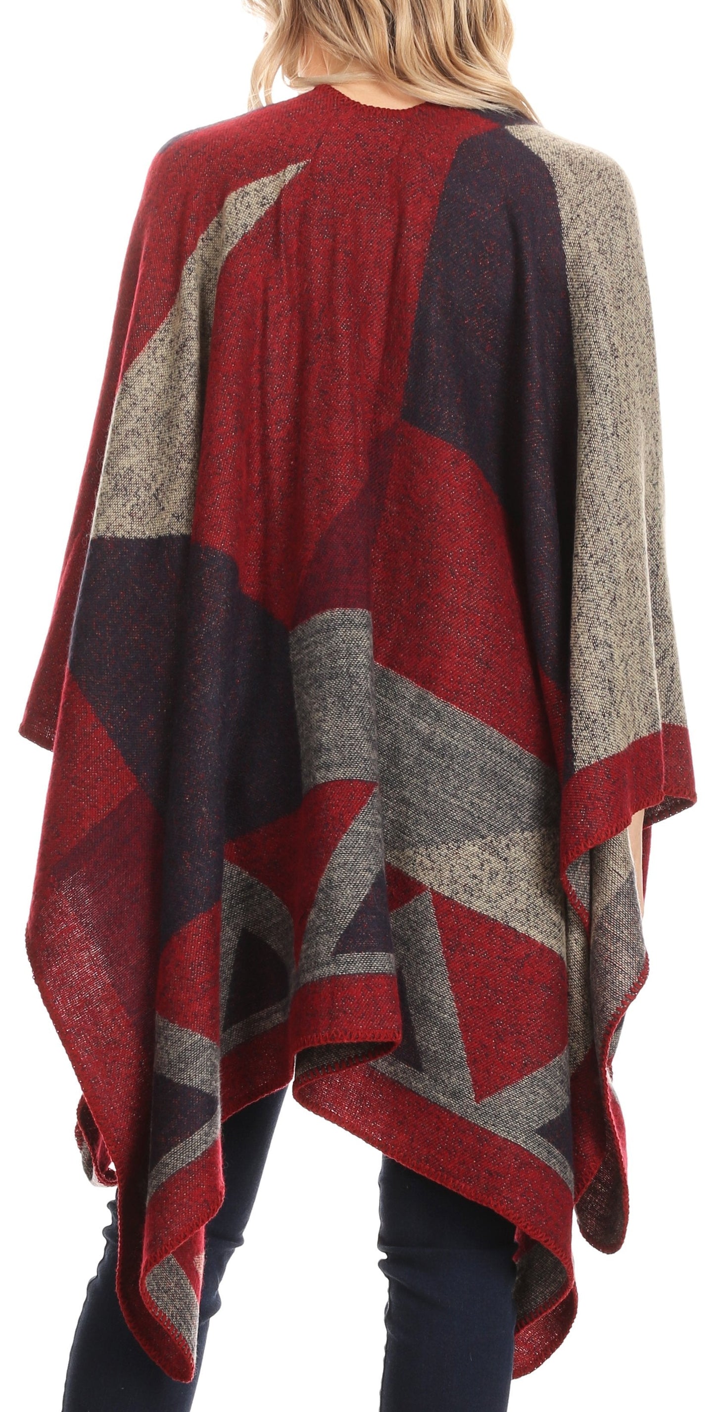 Sakkas Mari Women's Reversible Large Poncho Shawl Wrap Scarf Cape Ruana Blanket - Concordia Style Boutique