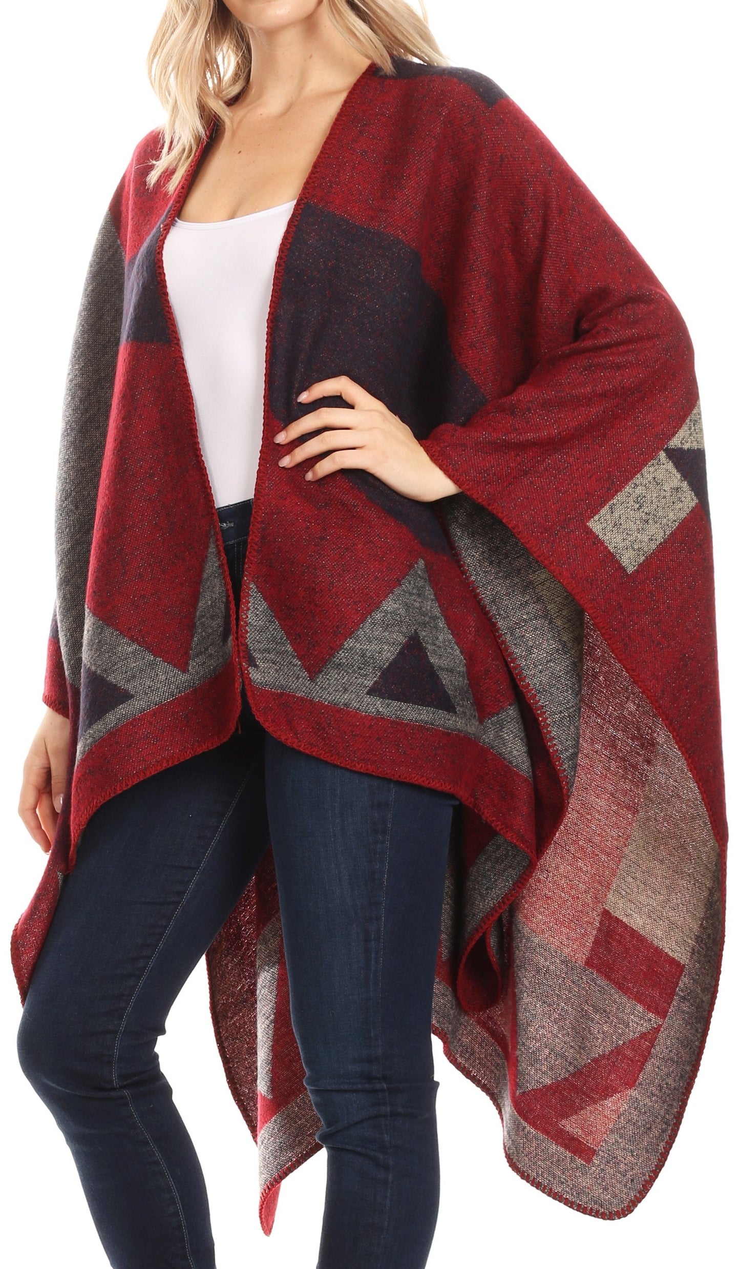 Sakkas Mari Women's Reversible Large Poncho Shawl Wrap Scarf Cape Ruana Blanket - Concordia Style Boutique