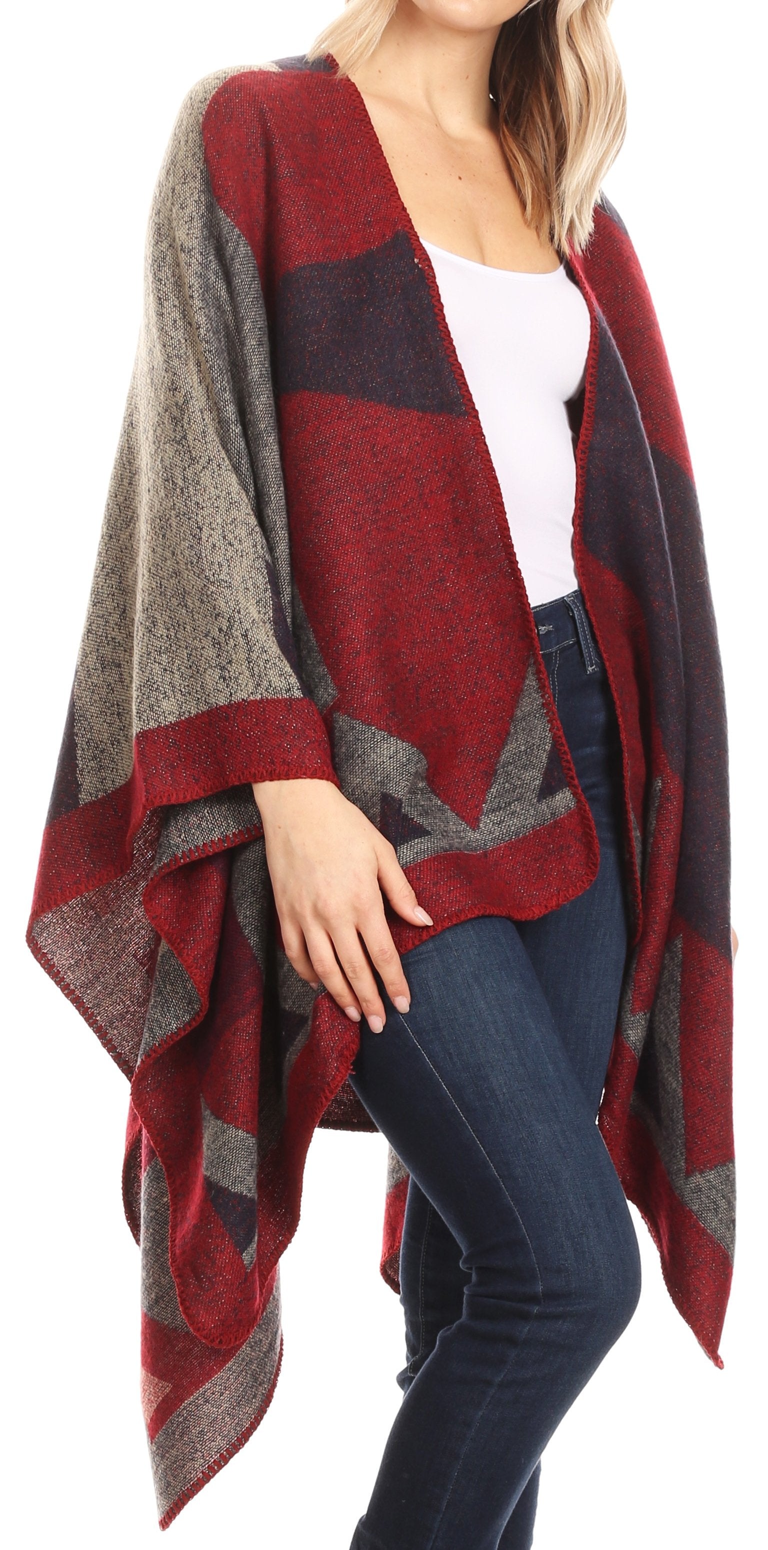 Sakkas Mari Women's Reversible Large Poncho Shawl Wrap Scarf Cape Ruana Blanket - Concordia Style Boutique