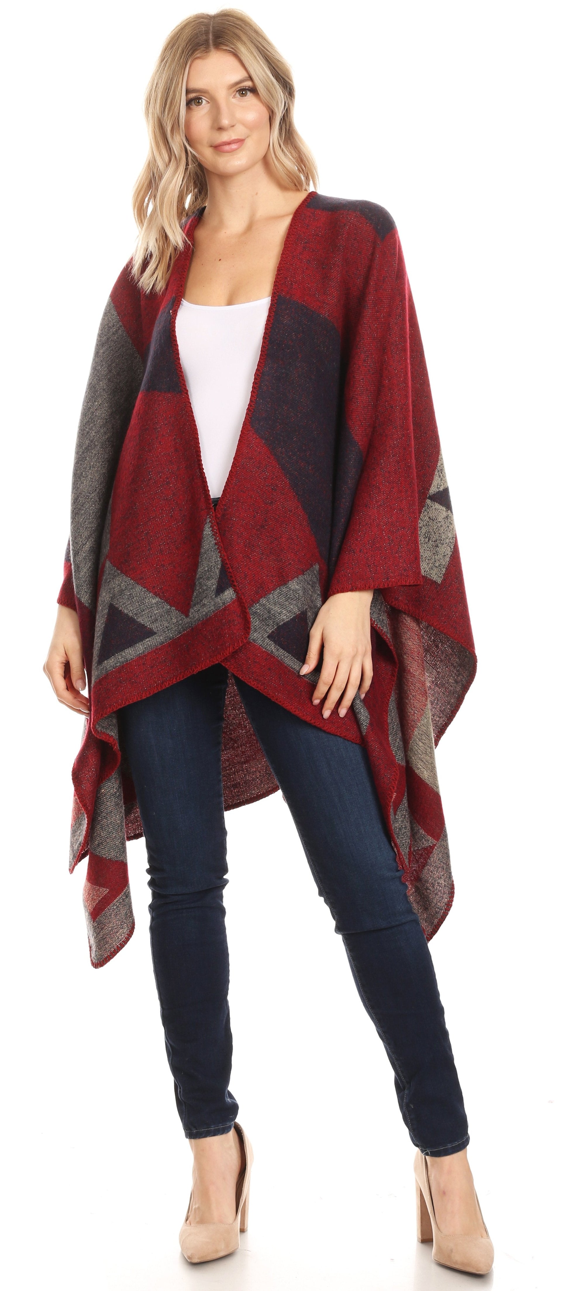 Sakkas Mari Women's Reversible Large Poncho Shawl Wrap Scarf Cape Ruana Blanket - Concordia Style Boutique