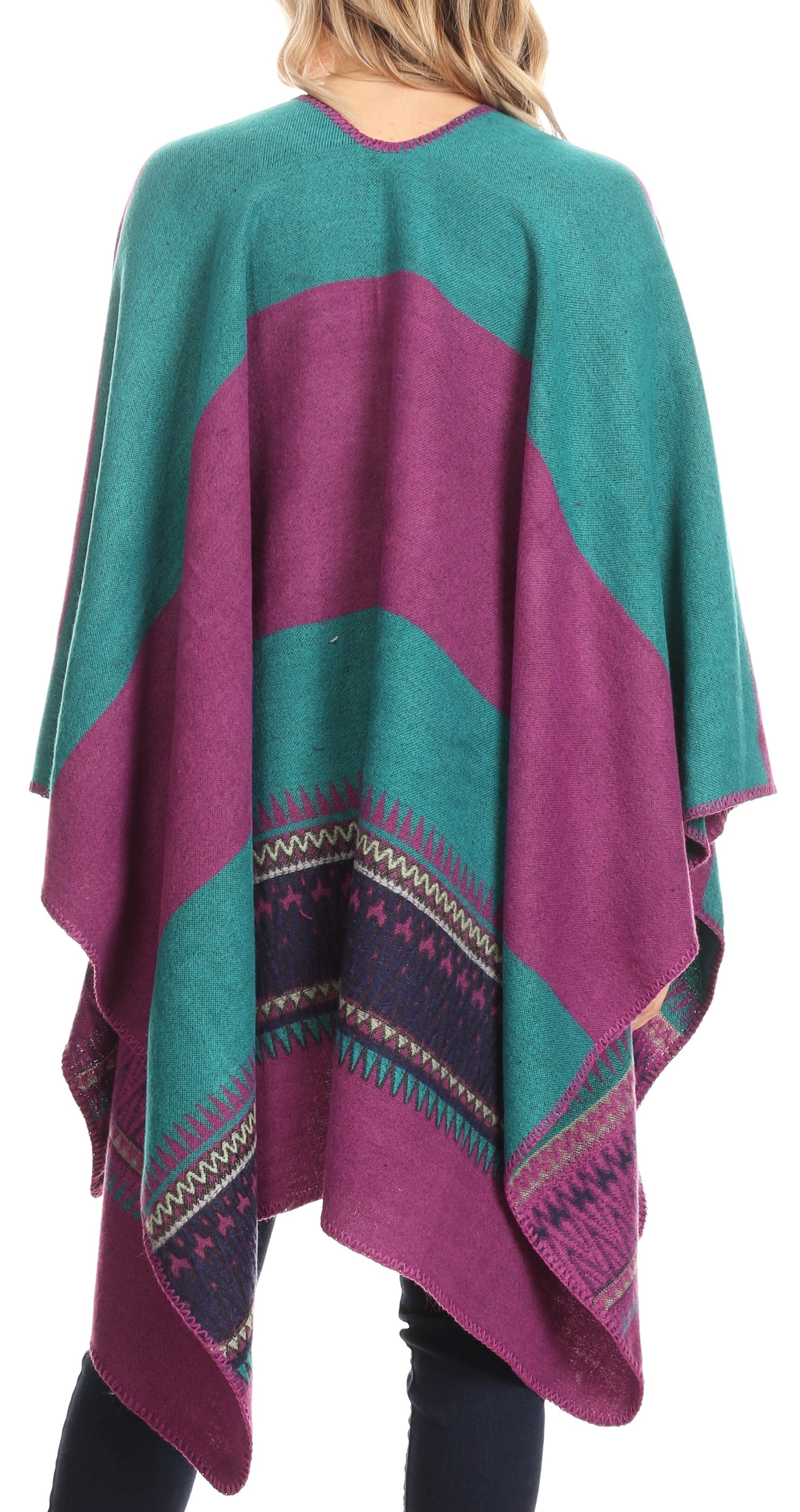 Sakkas Mari Women's Reversible Large Poncho Shawl Wrap Scarf Cape Ruana Blanket - Concordia Style Boutique