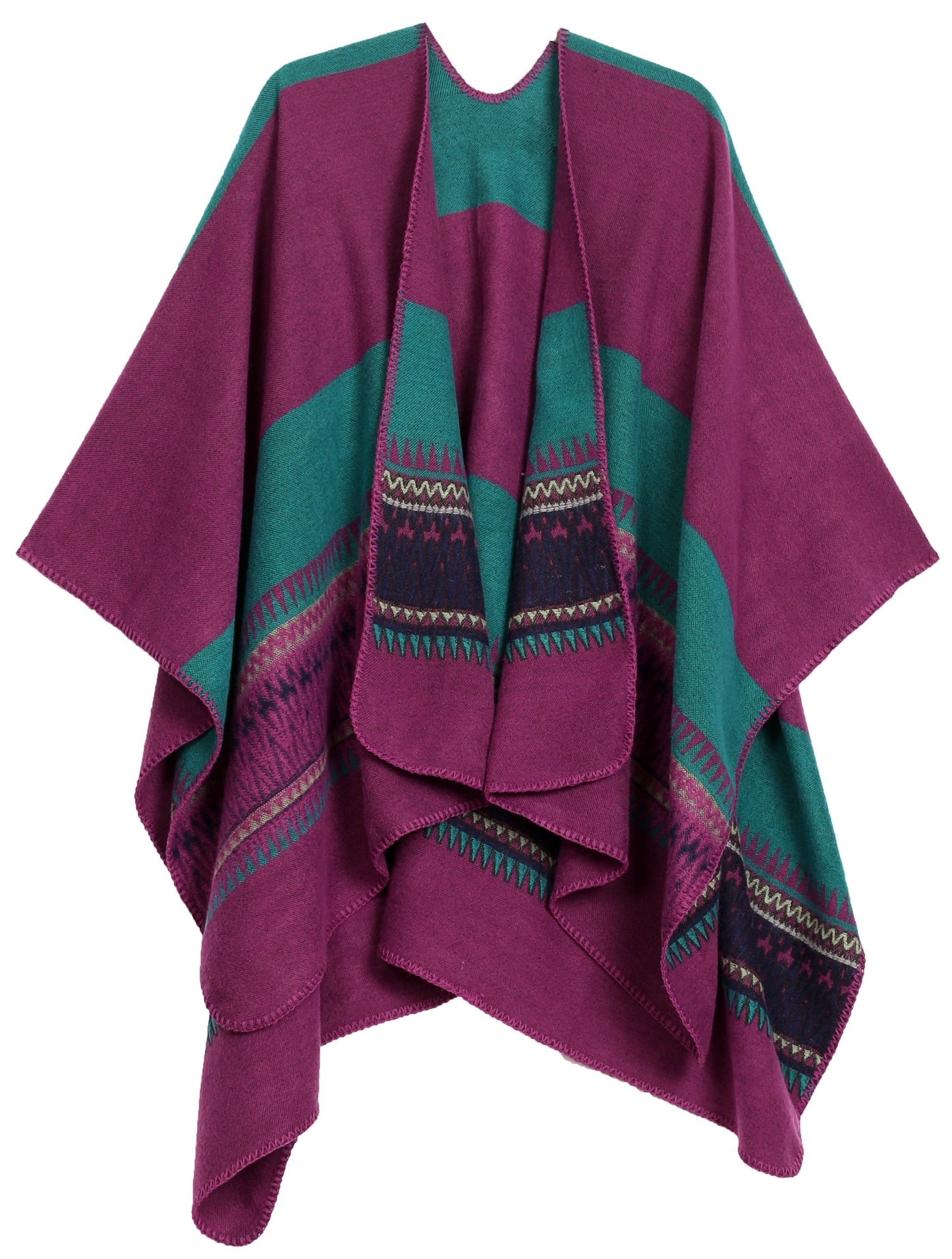 Sakkas Mari Women's Reversible Large Poncho Shawl Wrap Scarf Cape Ruana Blanket - Concordia Style Boutique