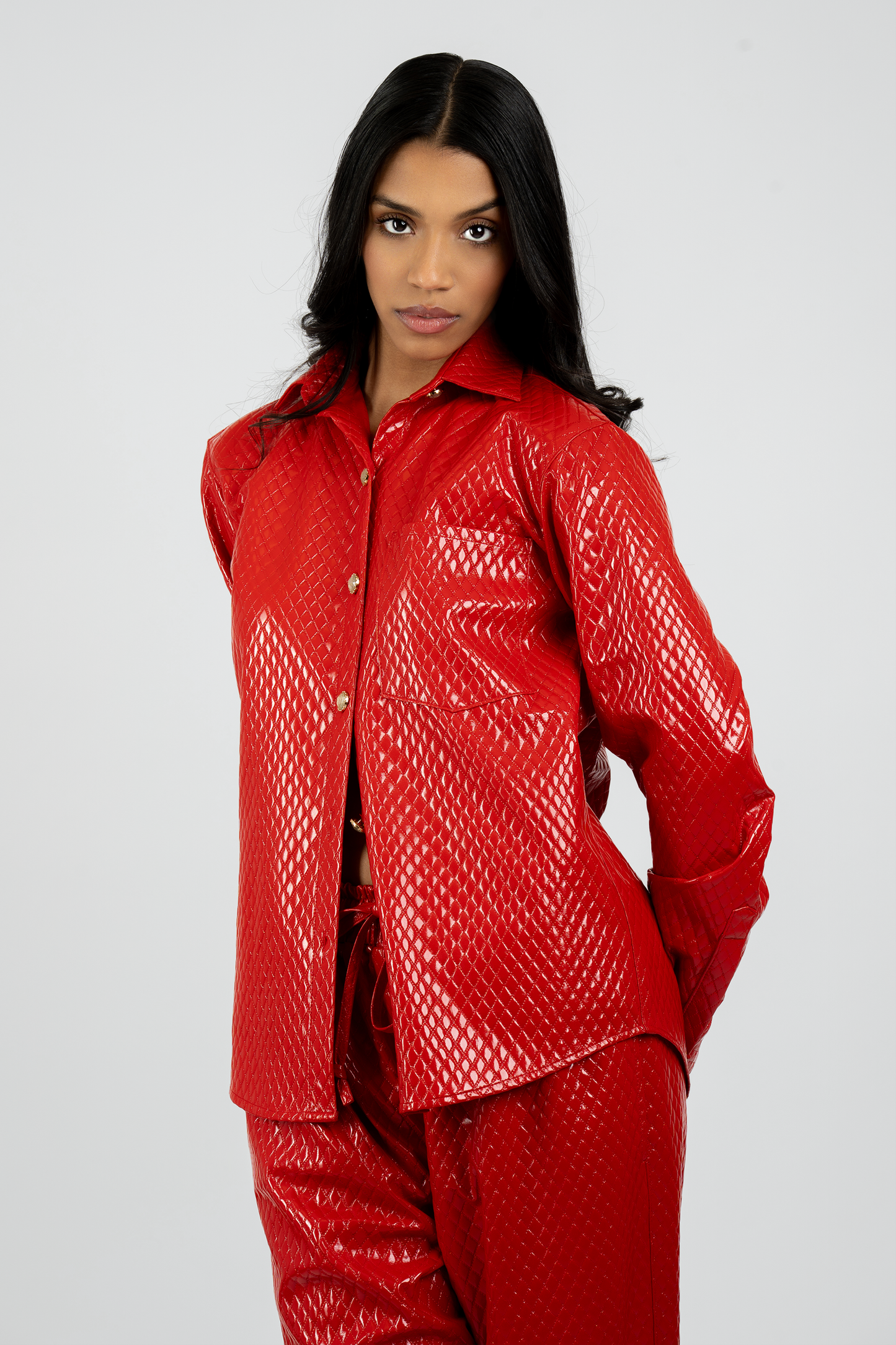 Celeste Vegan Quilted Leather Button-Up