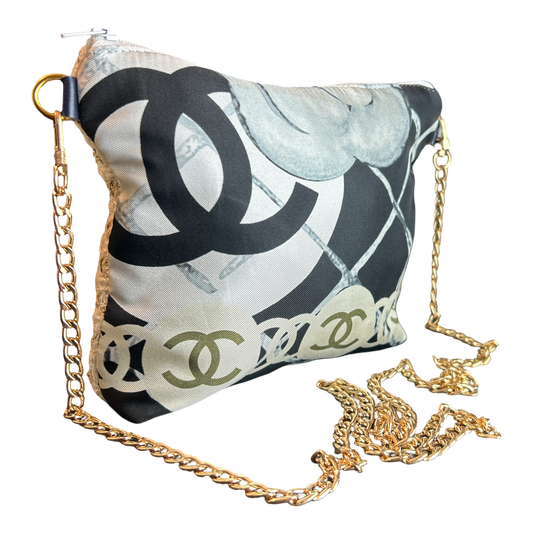 CC Logo Camellia  Noir Vintage Scarf Crossbody Bag