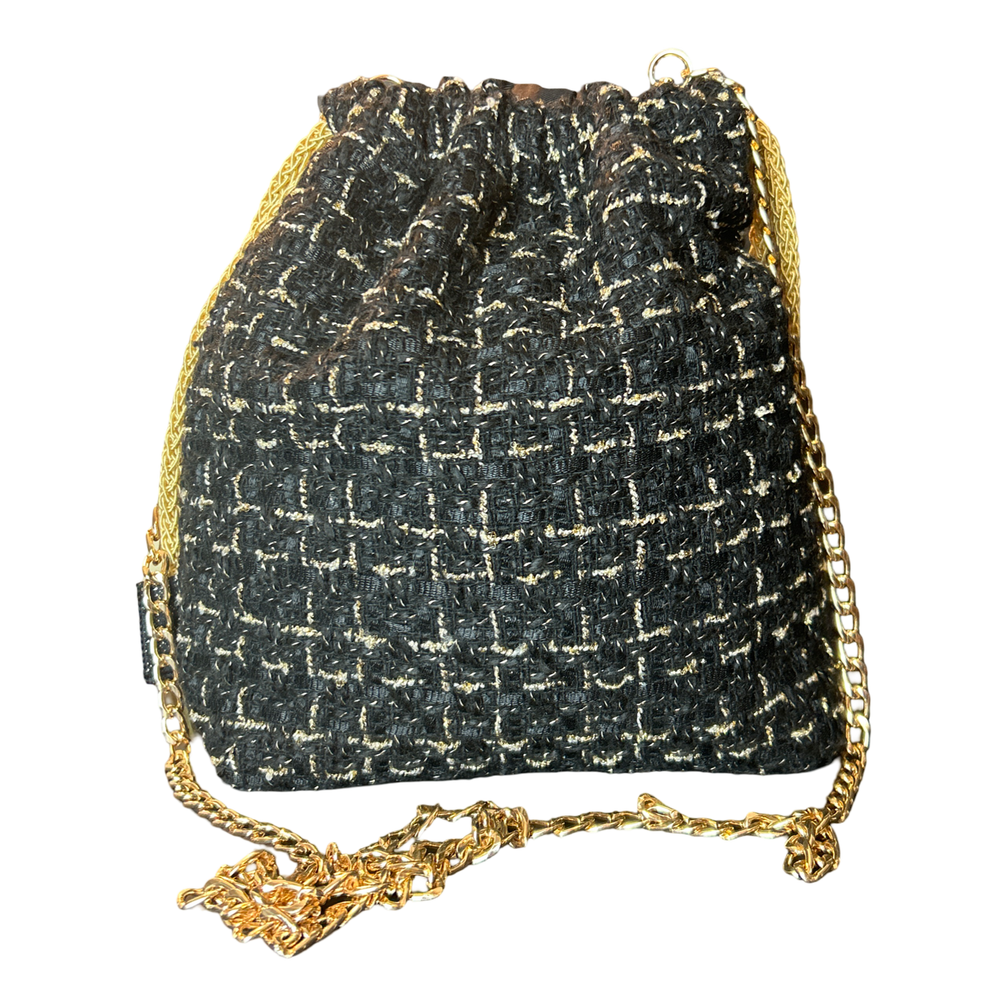 CC Logo Camellia Noir Vintage Scarf Drawstring Crossbody Bag