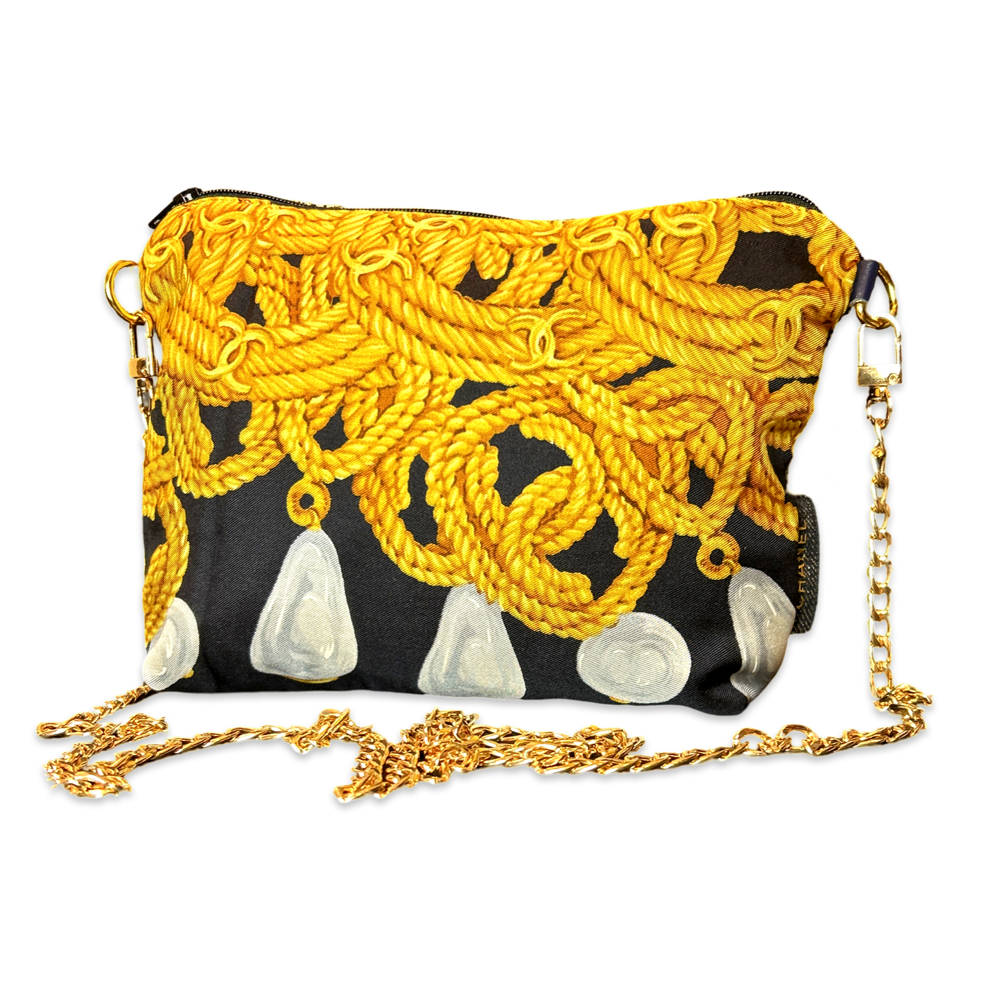 CC Logo Gold Chain Noir Vintage Scarf Crossbody Bag