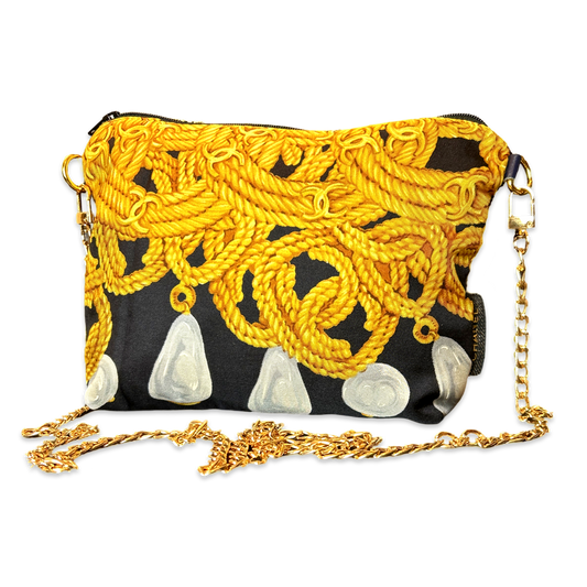 CC Logo Gold Chain Noir Vintage Scarf Crossbody Bag