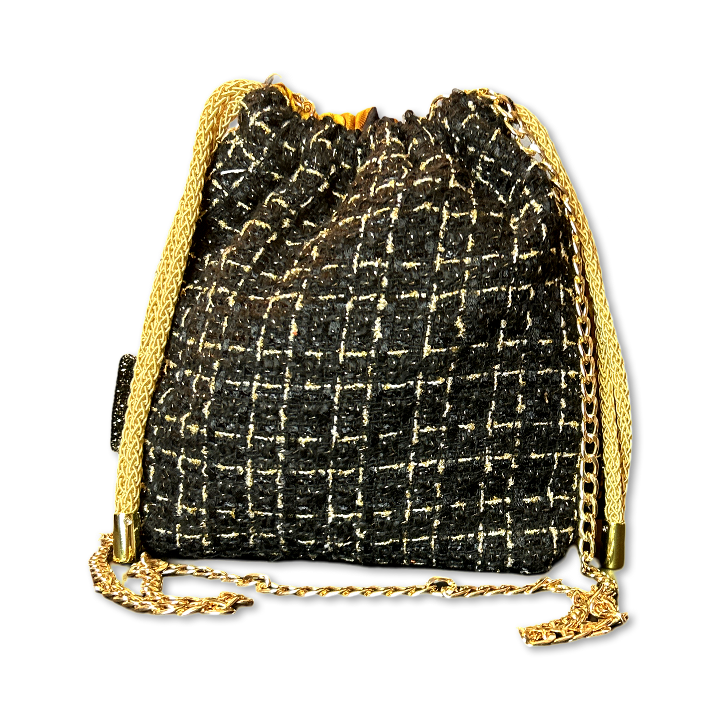 CC Gold Chain Noir Vintage Scarf Drawstring Crossbody Bag