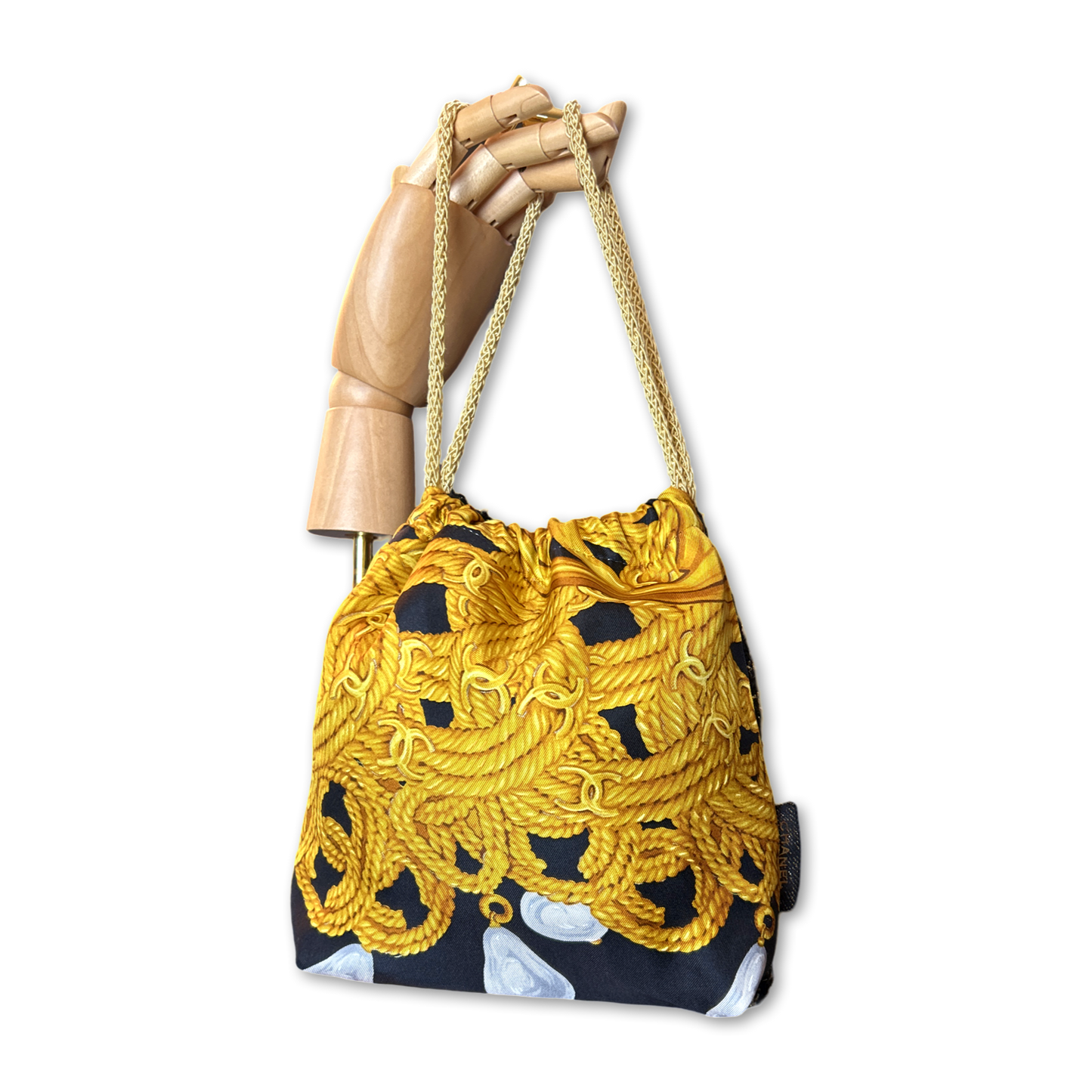 CC Gold Chain Noir Vintage Scarf Drawstring Crossbody Bag