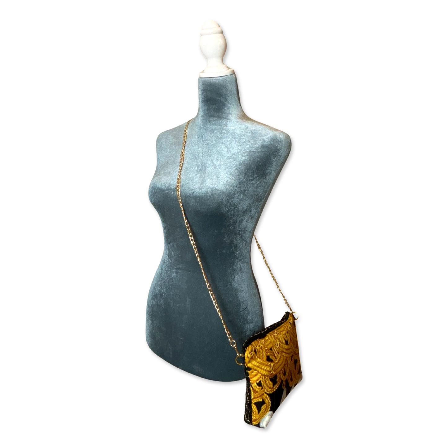 CC Logo Gold Chain Noir Vintage Scarf Crossbody Bag