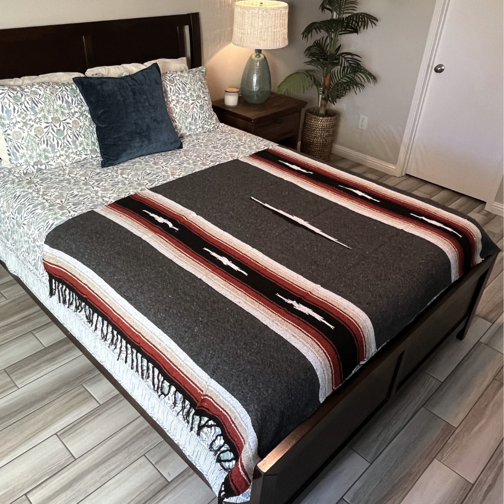 Charcoal Retro Diamond Mexican Blanket - Concordia Style Boutique