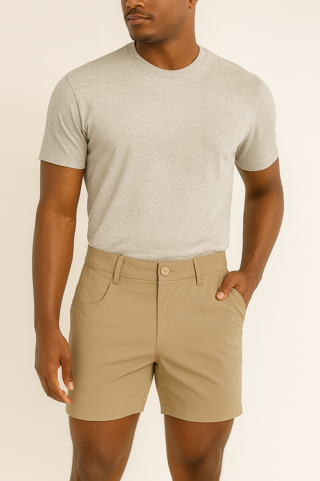 Everyday Stretch Shorts with a Comfortable Built-In Liner- Denim Style- Khaki