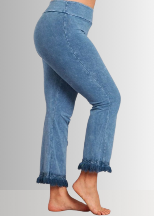 Mineral Washed Crochet Fringe Hem Pants in Plus Size - Concordia Style Boutique