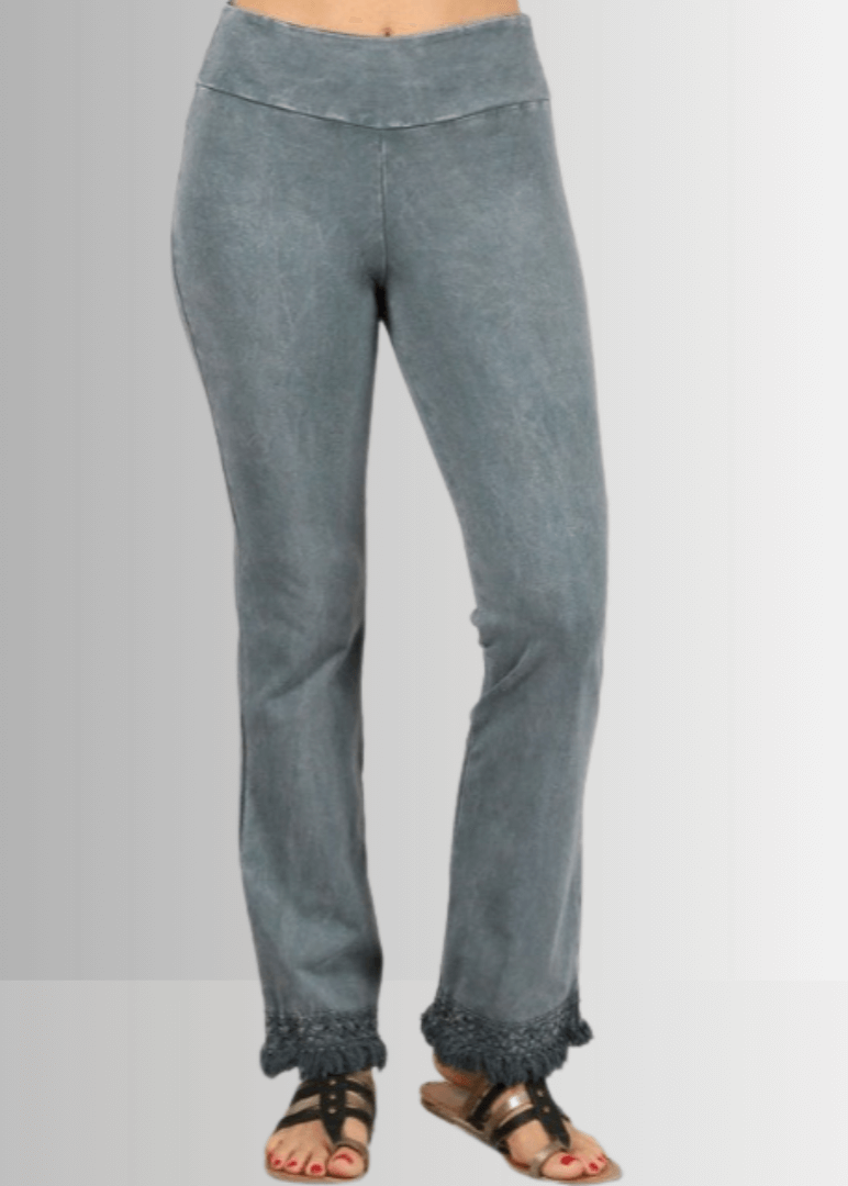 Mineral Washed Crochet Fringe Hem Pants - Concordia Style Boutique