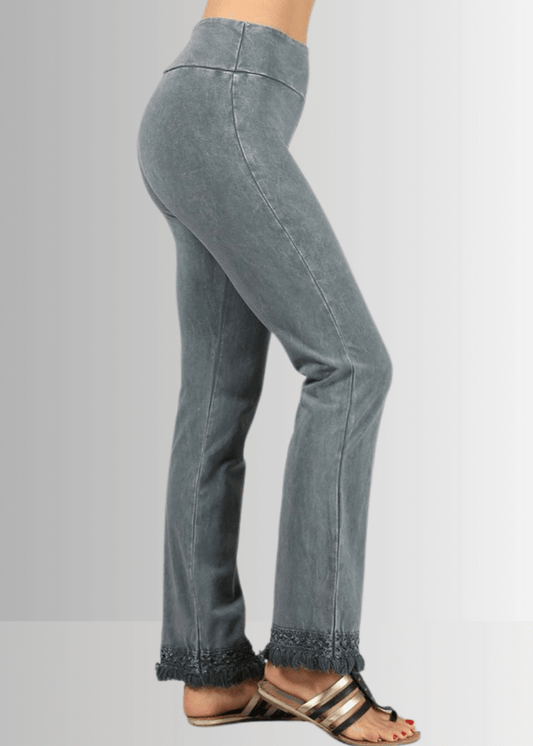 Mineral Washed Crochet Fringe Hem Pants - Concordia Style Boutique