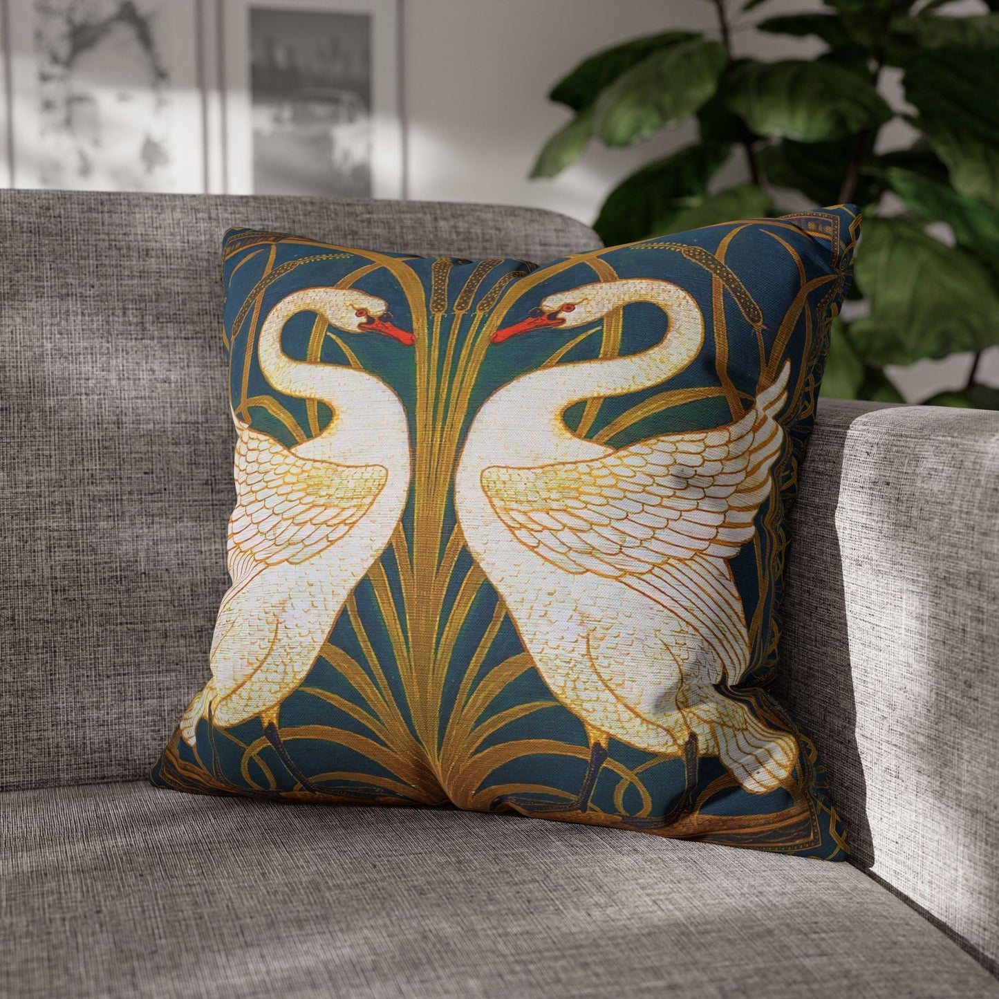 "Swan, Rush and Iris" Throw Pillow