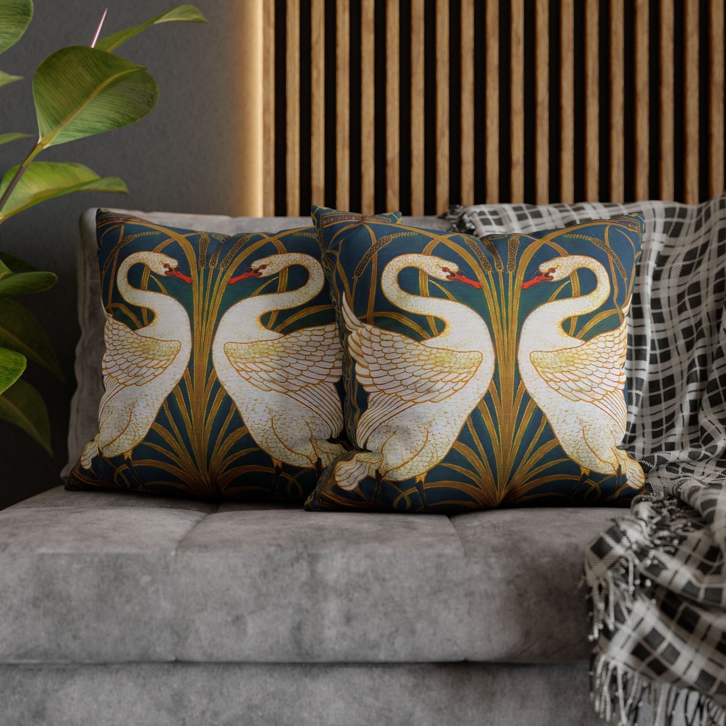 "Swan, Rush and Iris" Throw Pillow