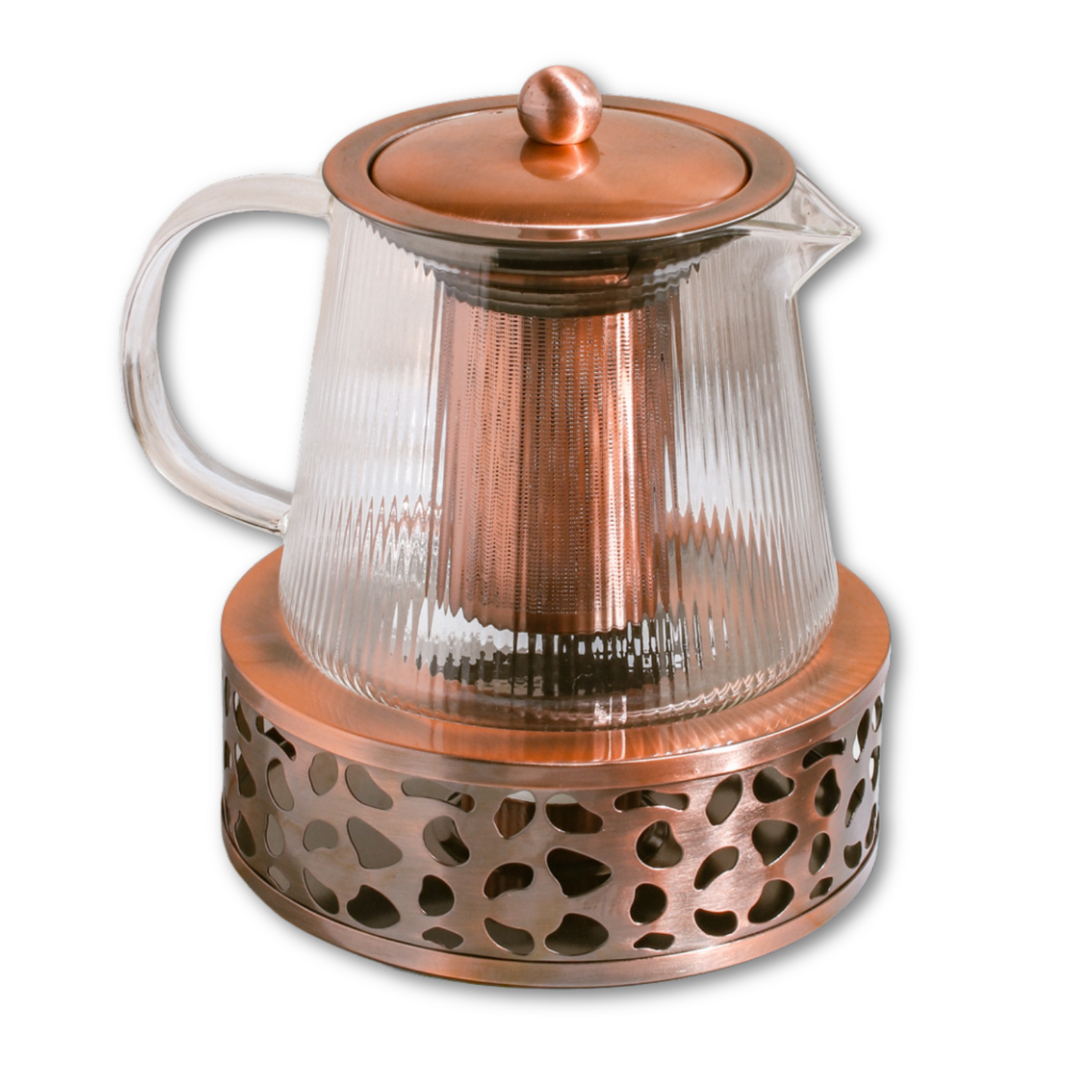 Copper Rose Glass Teapot with Teapot Warmer - Concordia Style Boutique