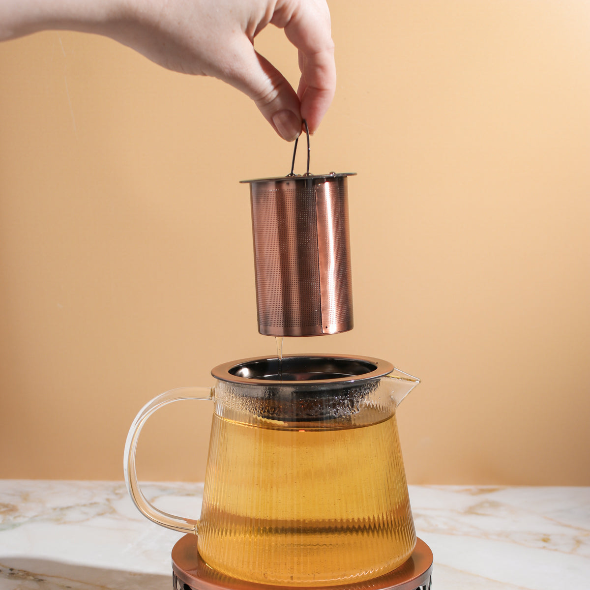 Copper Rose Glass Teapot with Teapot Warmer - Concordia Style Boutique
