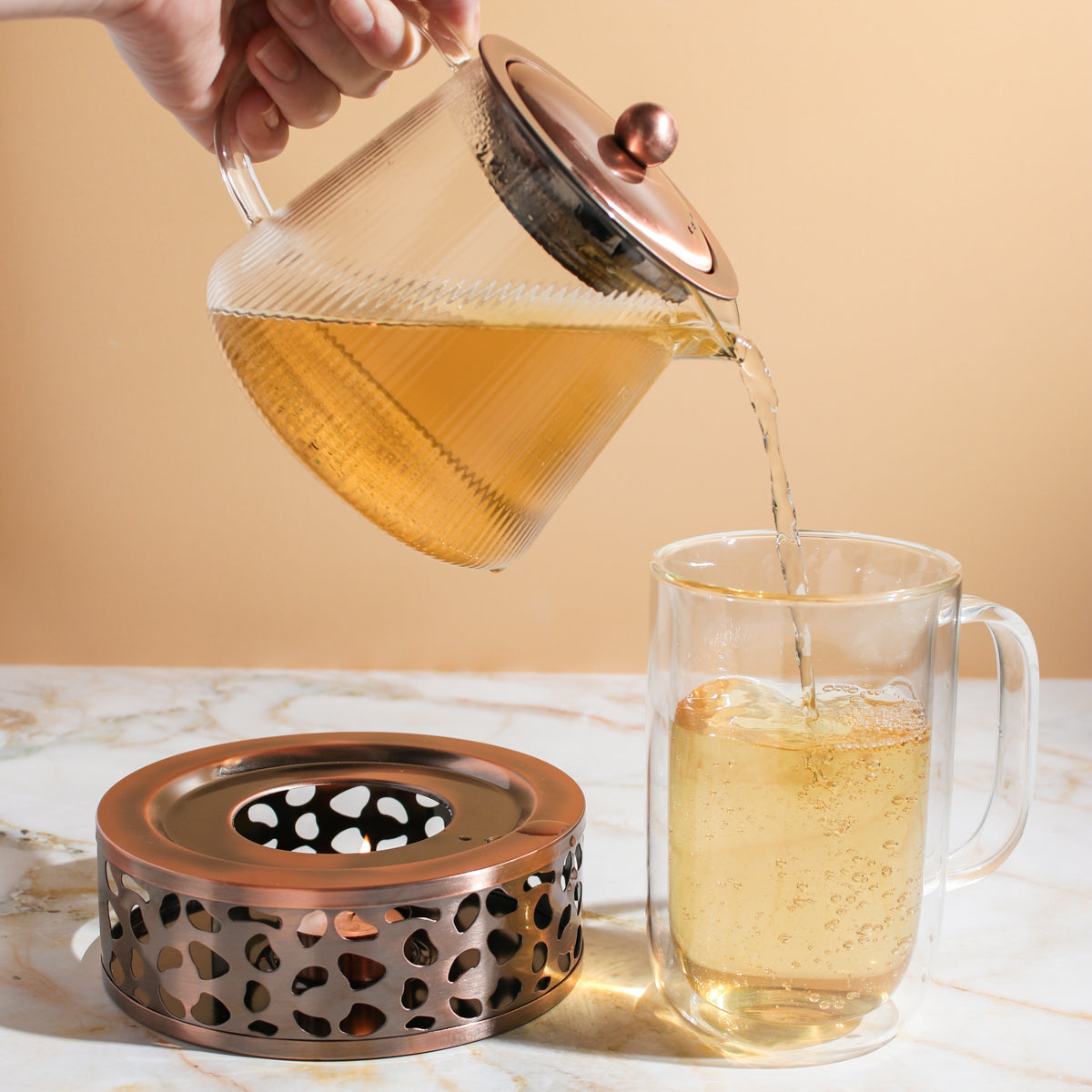 Copper Rose Glass Teapot with Teapot Warmer - Concordia Style Boutique