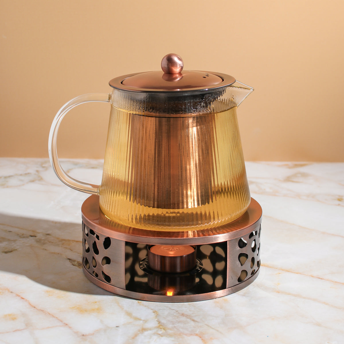 Copper Rose Glass Teapot with Teapot Warmer - Concordia Style Boutique