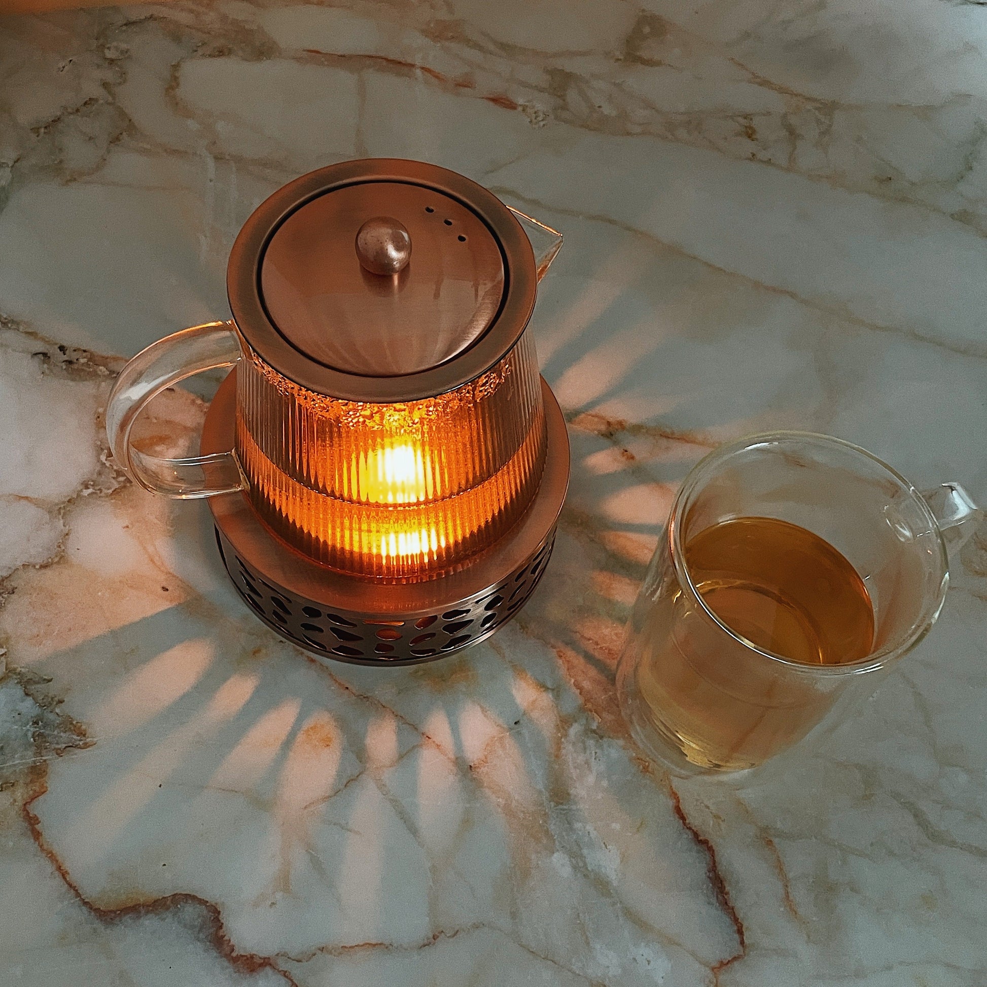 Copper Rose Glass Teapot with Teapot Warmer - Concordia Style Boutique
