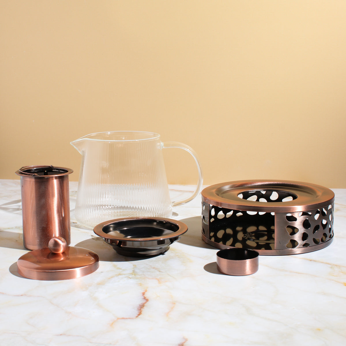 Copper Rose Glass Teapot with Teapot Warmer - Concordia Style Boutique