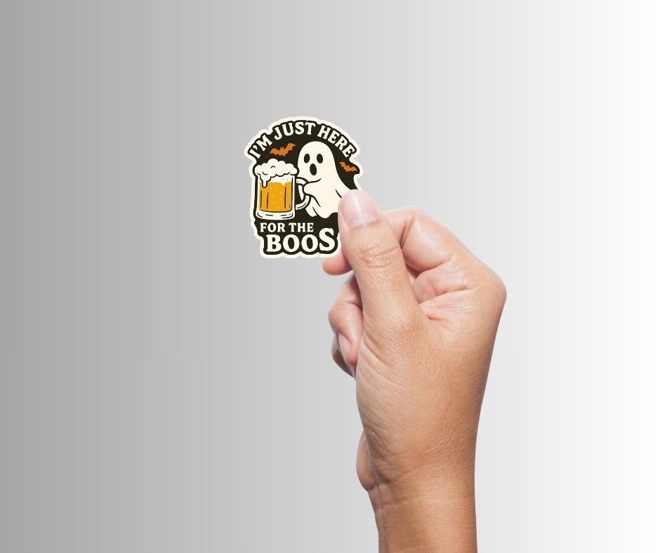 Funny Spooky Ghost Halloween Sticker "I'm just here for the BOOS"