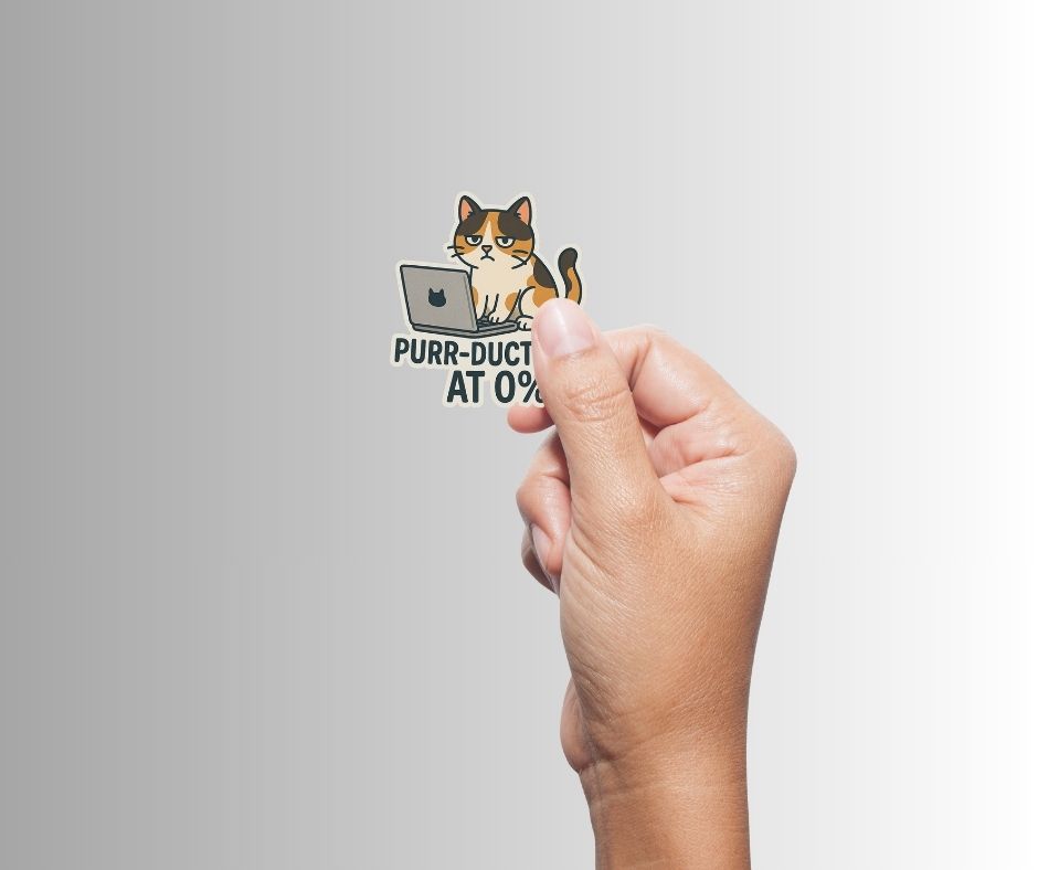 "Purr-Ductivity At 0%" Funny Sarcastic Cat Sticker