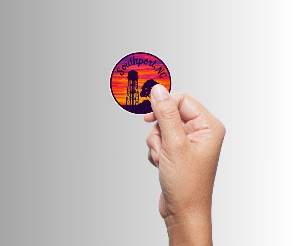 Southport, NC Water Tower Sunset Sticker