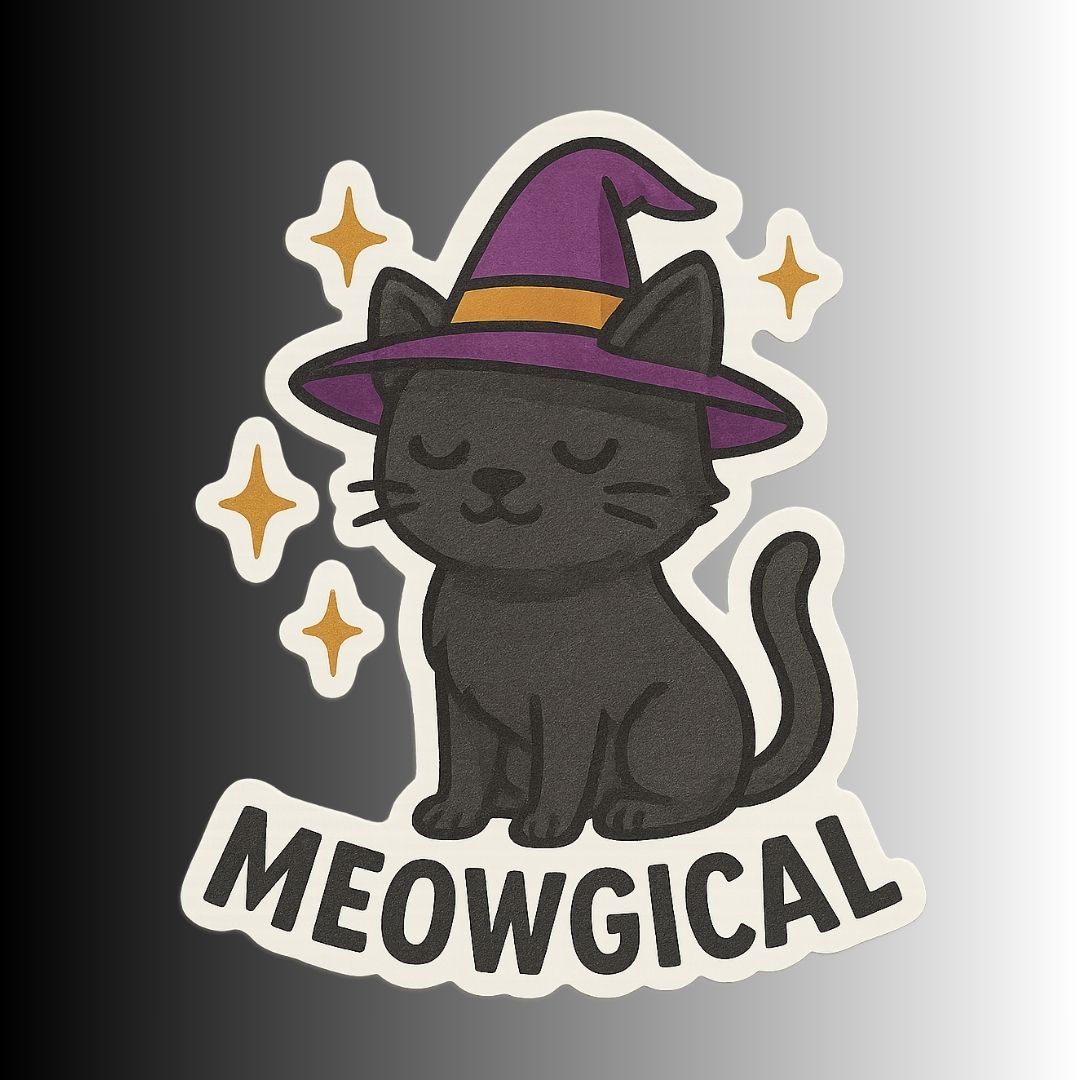 Funny Spooky Halloween Cat Sticker "Meowgical"