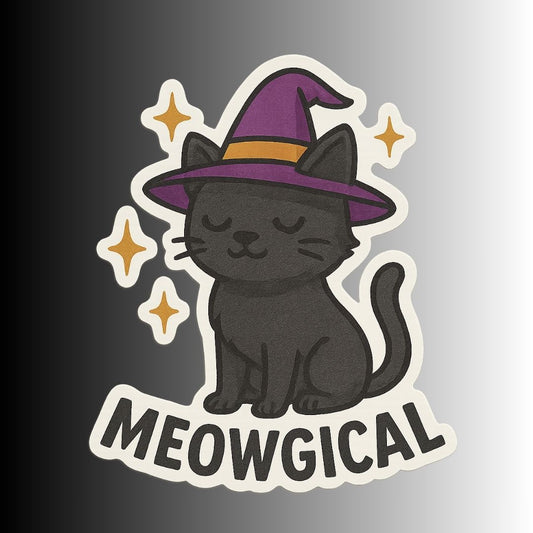 Funny Spooky Halloween Cat Sticker "Meowgical"