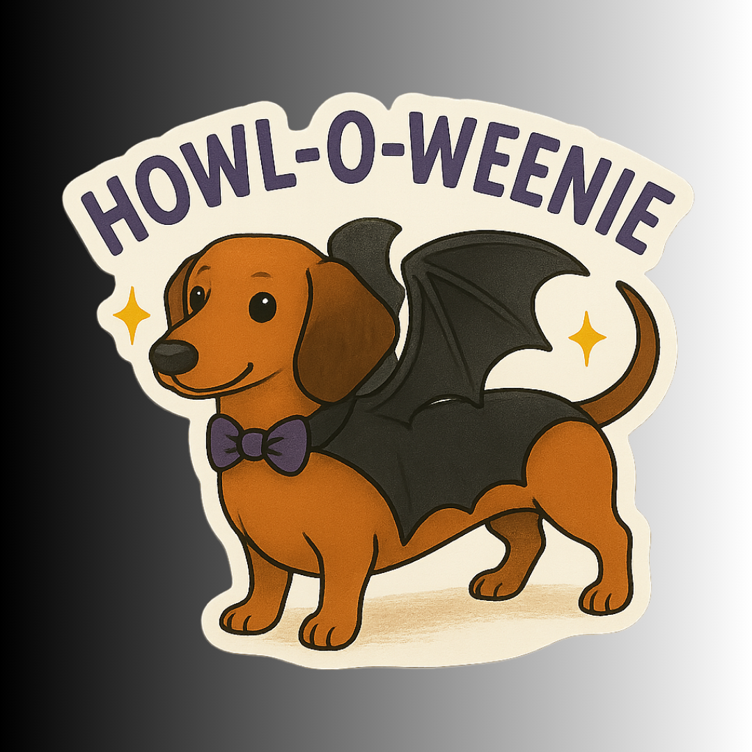 Funny Spooky Dog Halloween Sticker "Howl-O-Weenie"