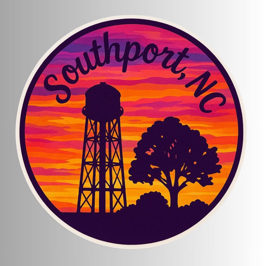 Southport, NC Water Tower Sunset Sticker