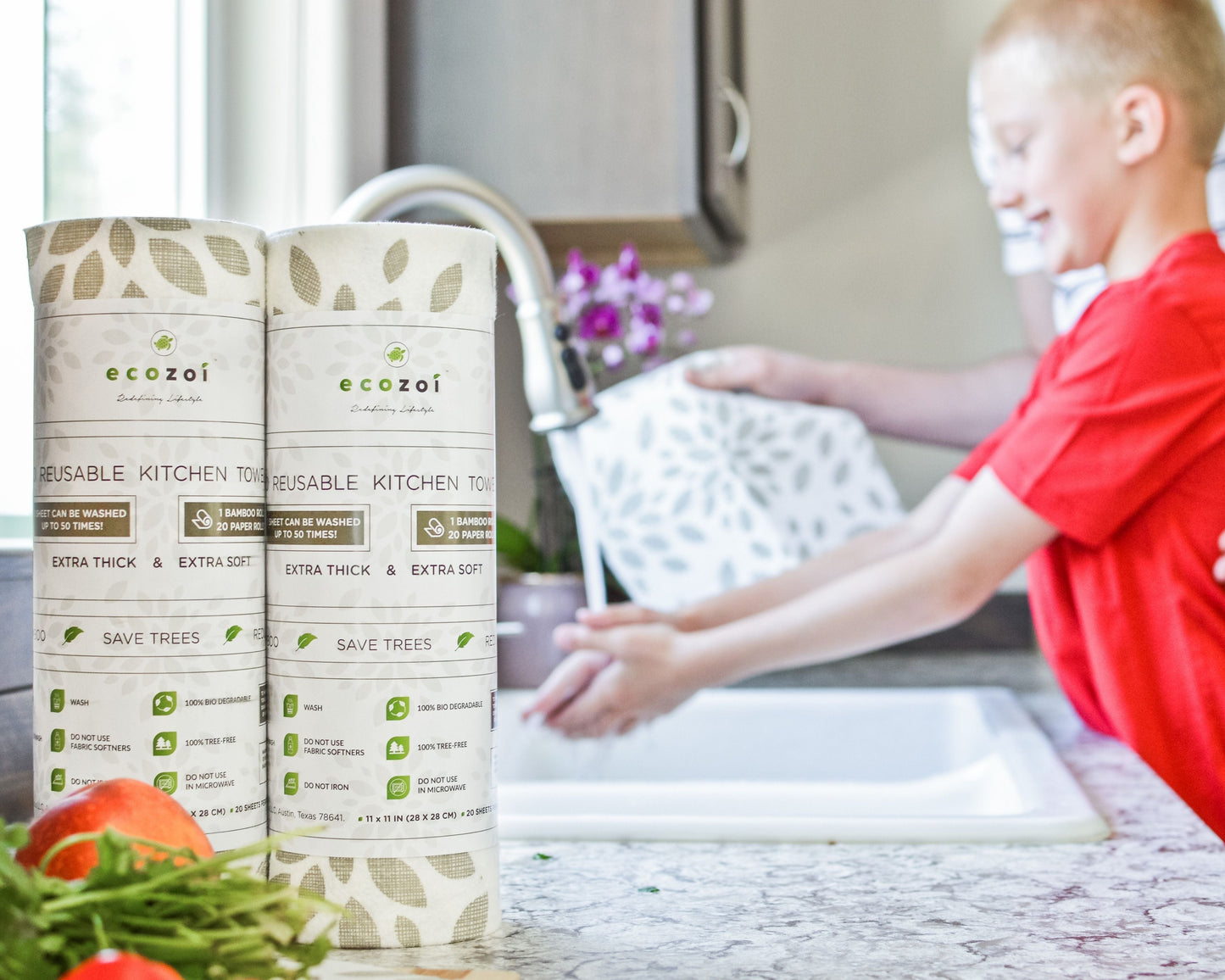 Bamboo Kitchen Paper Towels, Reusable Tree-Free Rolls with Design, 4 Pack - Concordia Style Boutique
