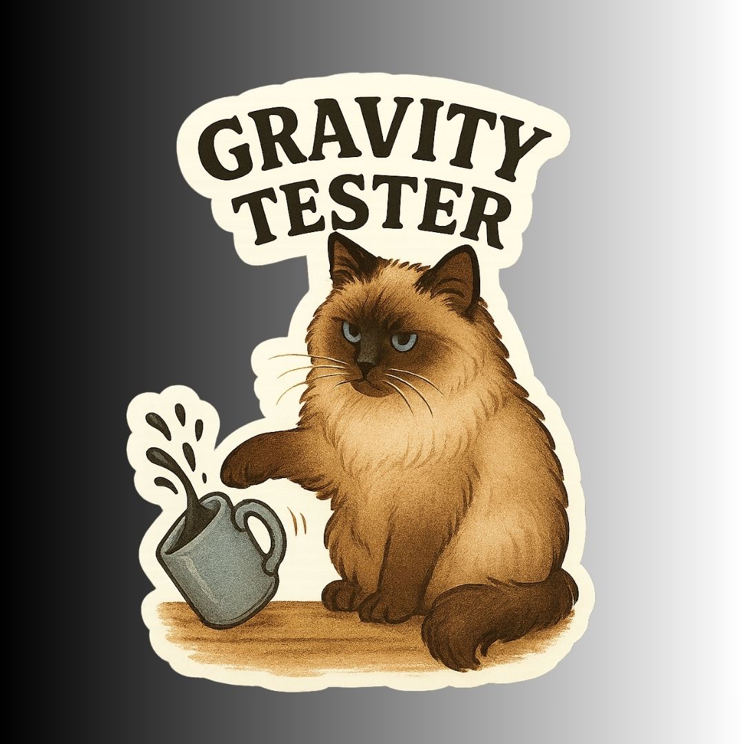 "Gravity Tester" Funny Sarcastic Siamese Cat Sticker