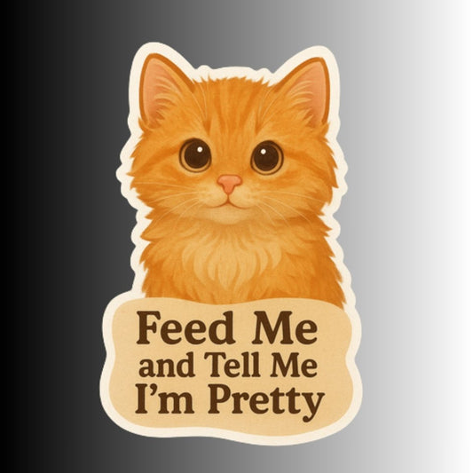 "Feed Me and Tell Me I'm Pretty" Cute Kitty Cat Sticker