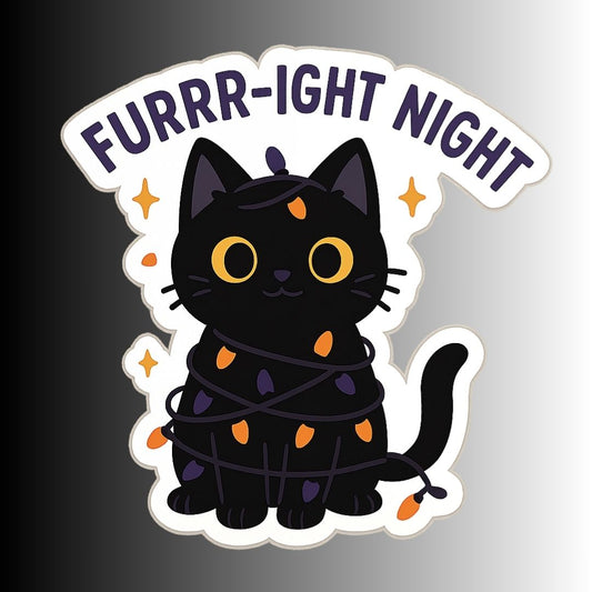 Cute Funny Halloween Black Cat Sticker "Furrr-ight Night"