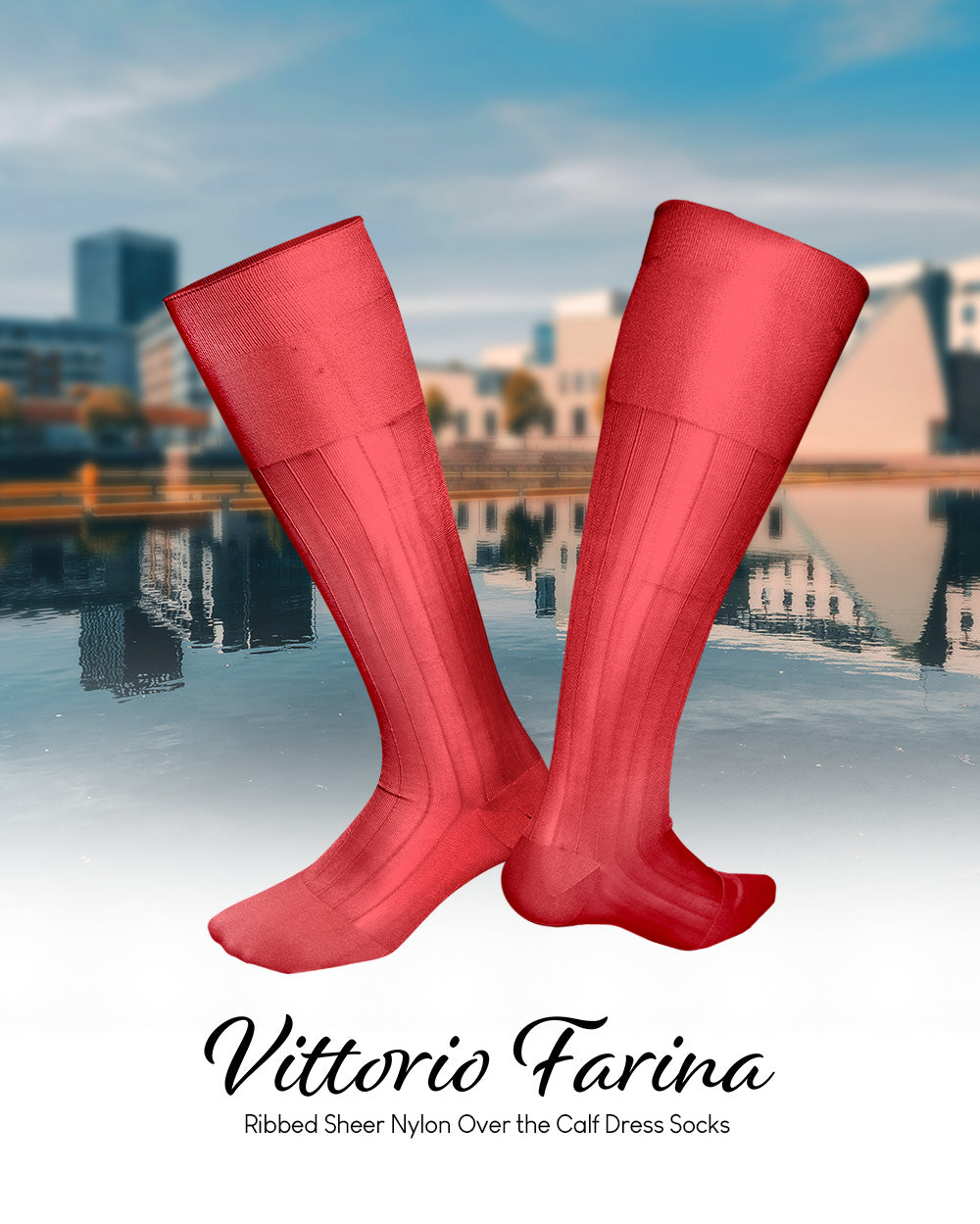 Vittorio Farina Men's Ribbed Shear Nylon Over The Calf Dress Socks